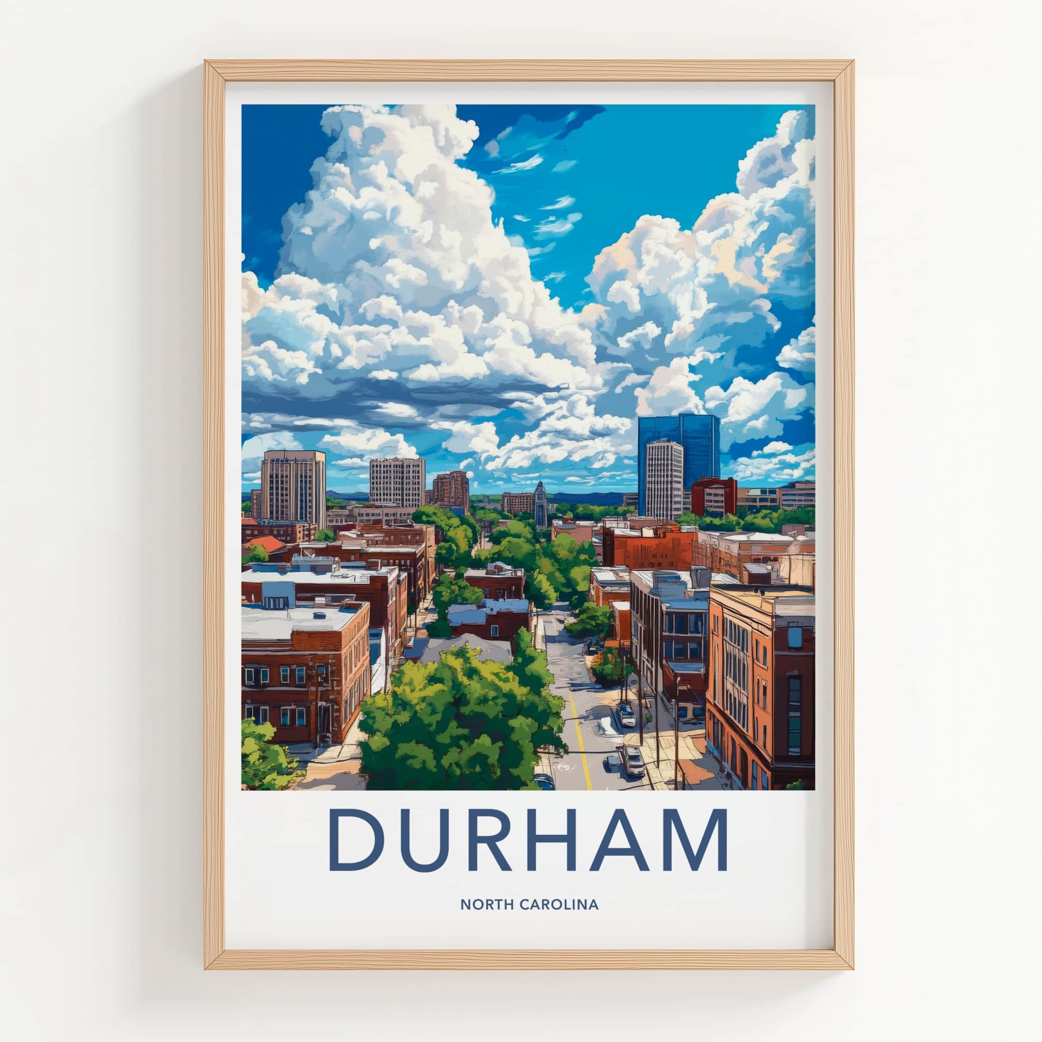 Durham Poster - North Carolina Travel Art - Cityscape Cloudy Sky Home Decor