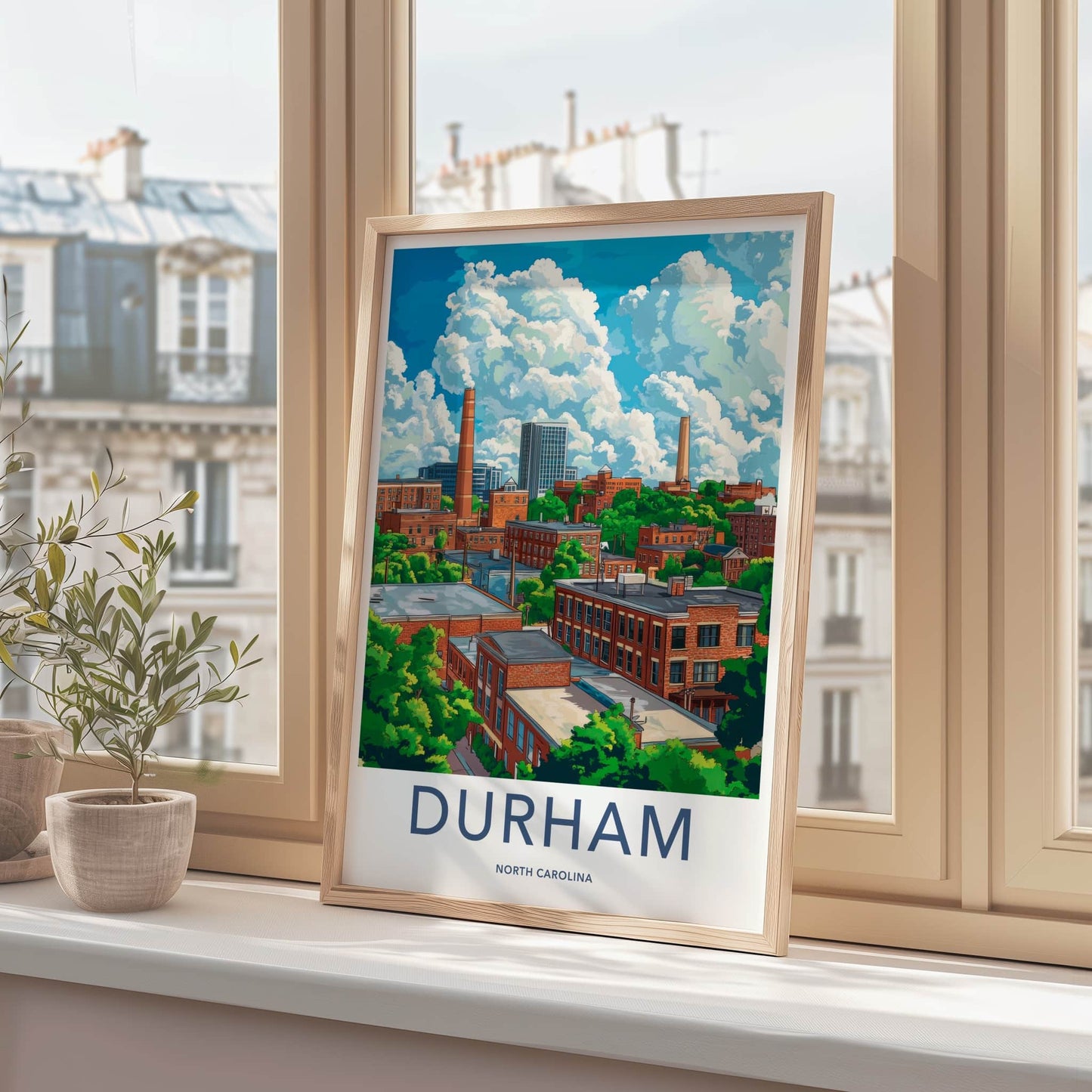 Durham Poster - North Carolina Travel Art - Historic Cityscape Buildings Home Decor