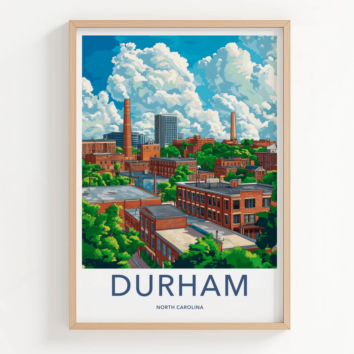 Durham Poster - North Carolina Travel Art - Historic Cityscape Buildings Home Decor
