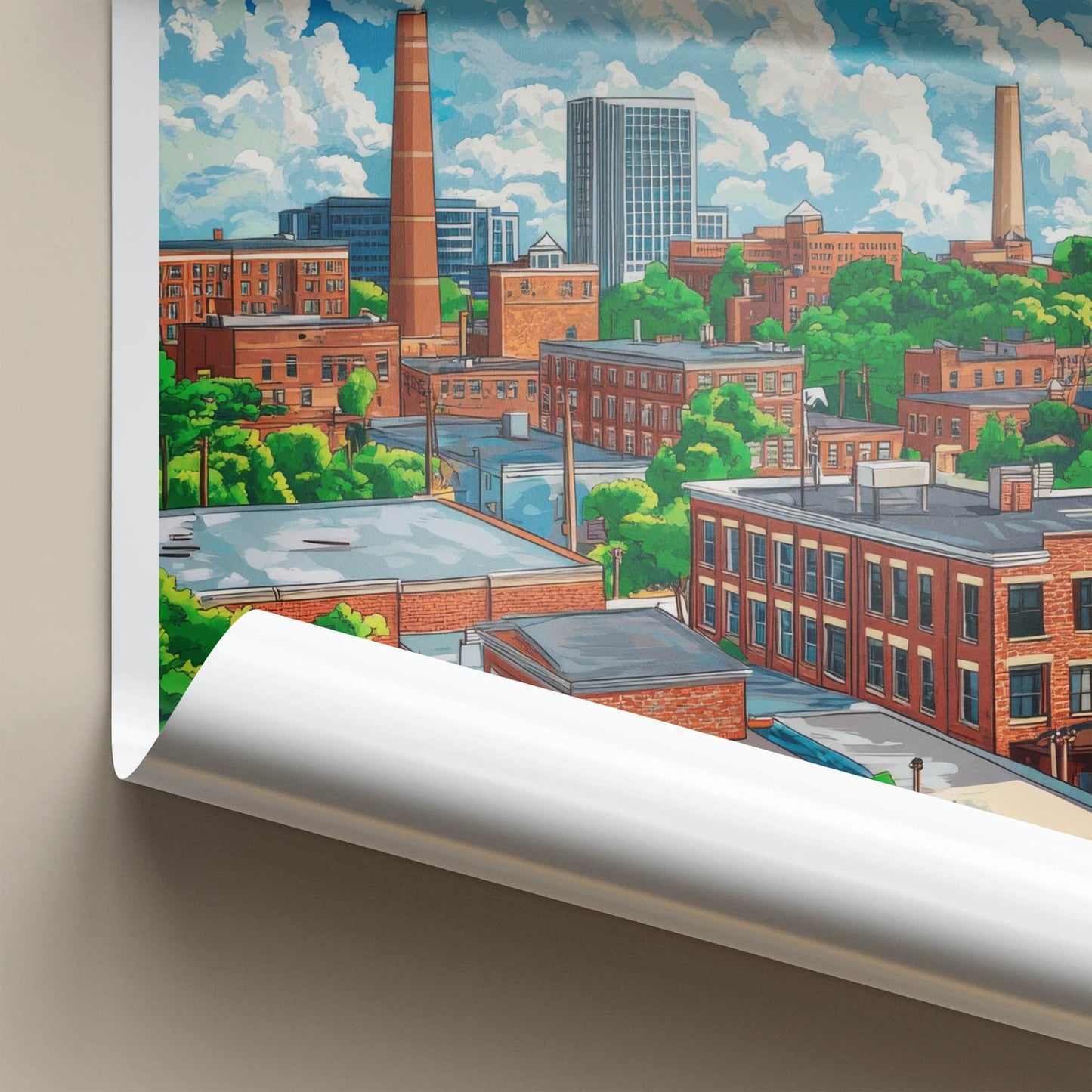 Durham Poster - North Carolina Travel Art - Historic Cityscape Buildings Home Decor