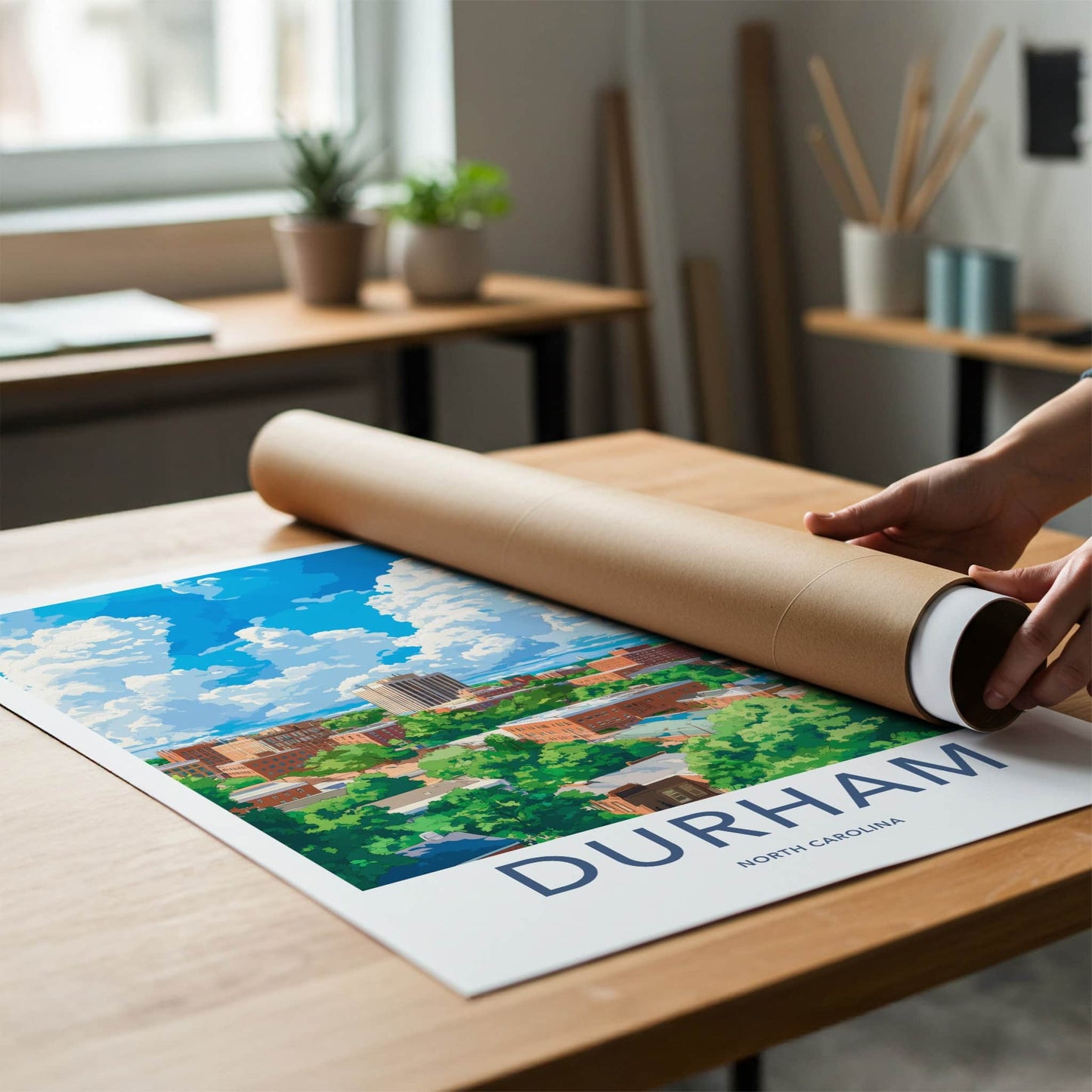 Durham Poster - North Carolina Travel Art - Lush Green Cityscape Home Decor
