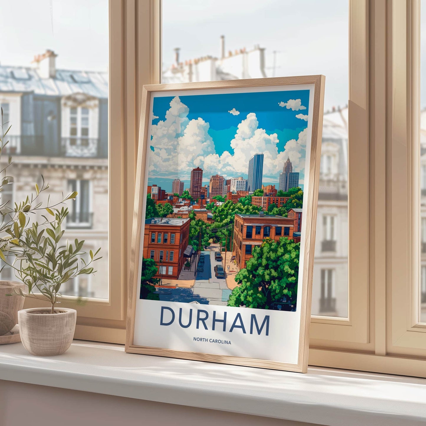 Durham Poster - North Carolina Travel Art - Vibrant City Scene Home Decor