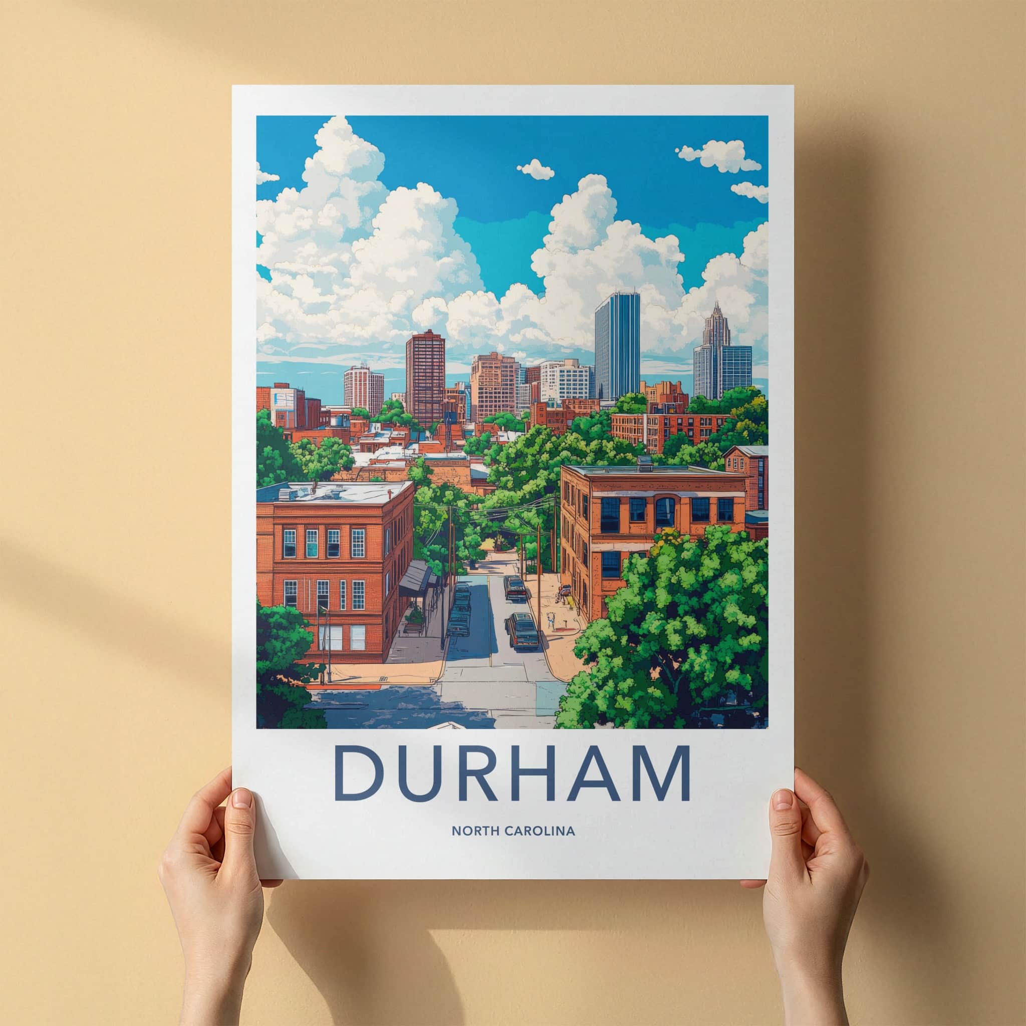 Durham Poster - North Carolina Travel Art - Vibrant City Scene Home Decor