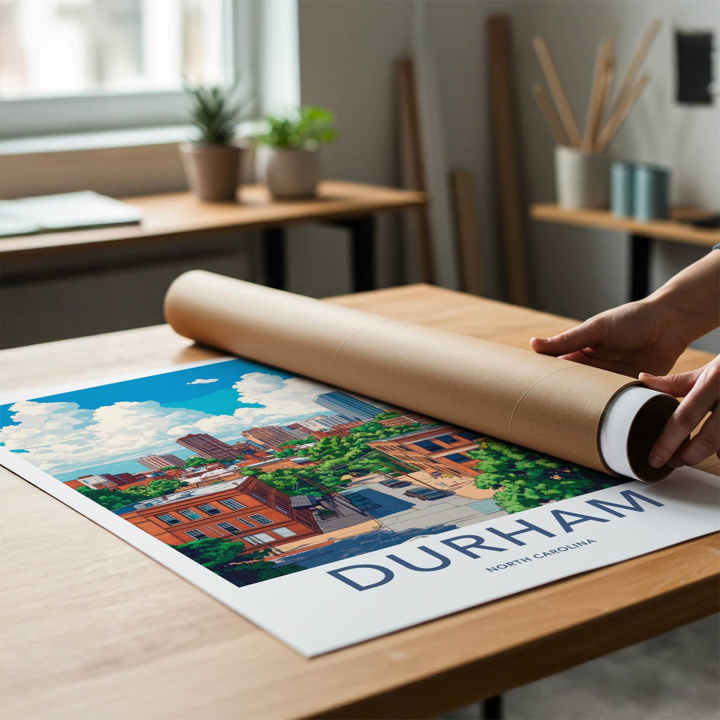 Durham Poster - North Carolina Travel Art - Vibrant City Scene Home Decor