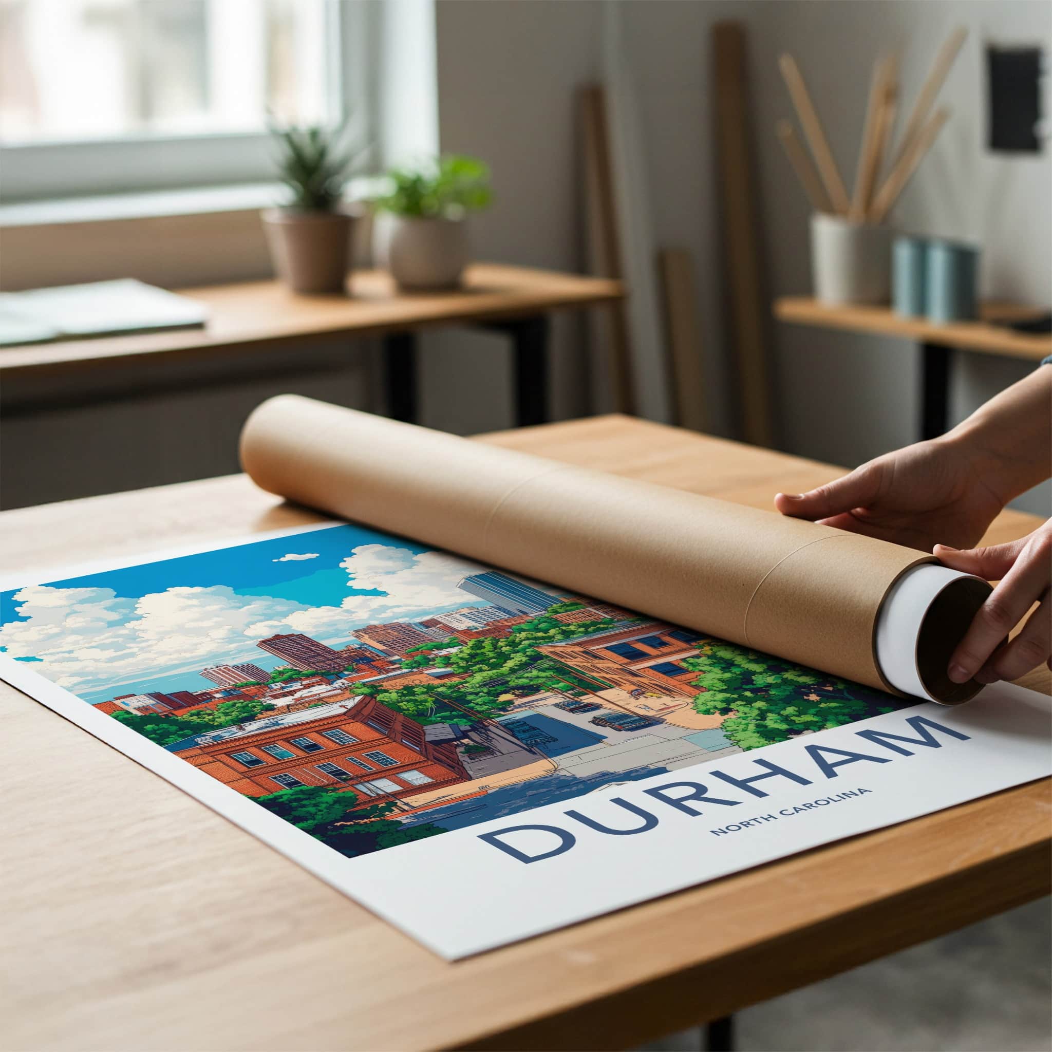 Durham Poster - North Carolina Travel Art - Vibrant City Scene Home Decor