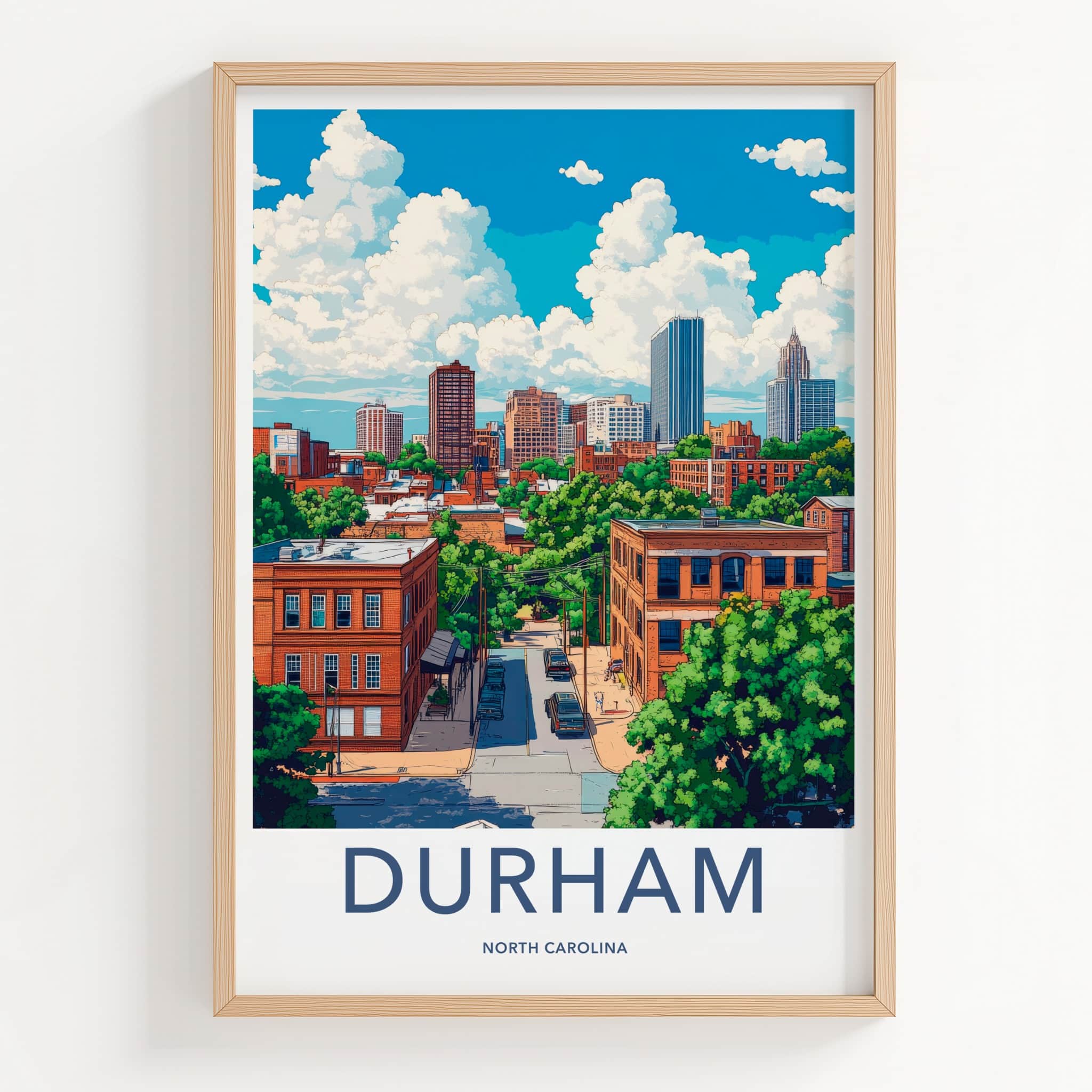 Durham Poster - North Carolina Travel Art - Vibrant City Scene Home Decor
