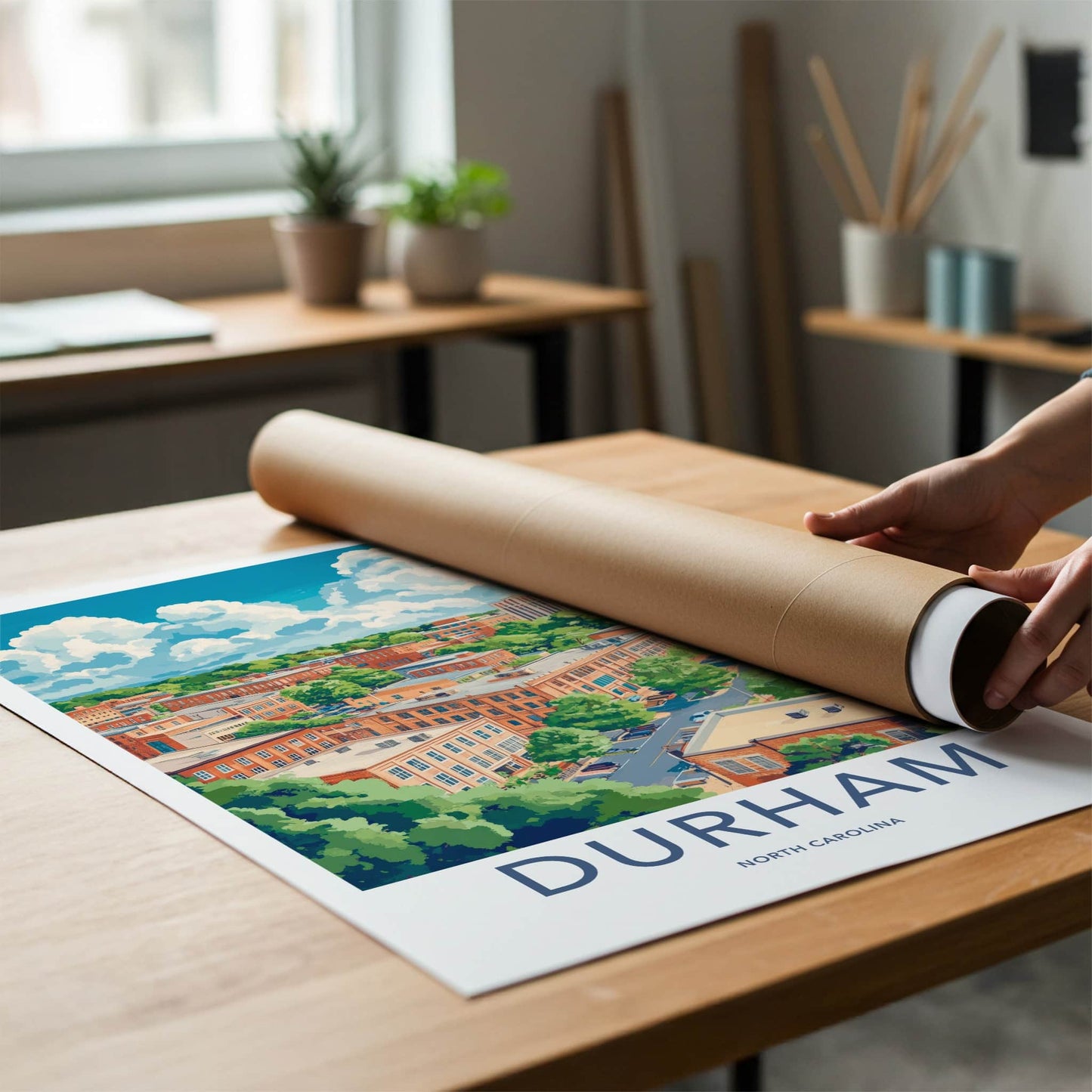 Durham Poster - North Carolina Wall Art - Vibrant Urban Landscape Home Decor