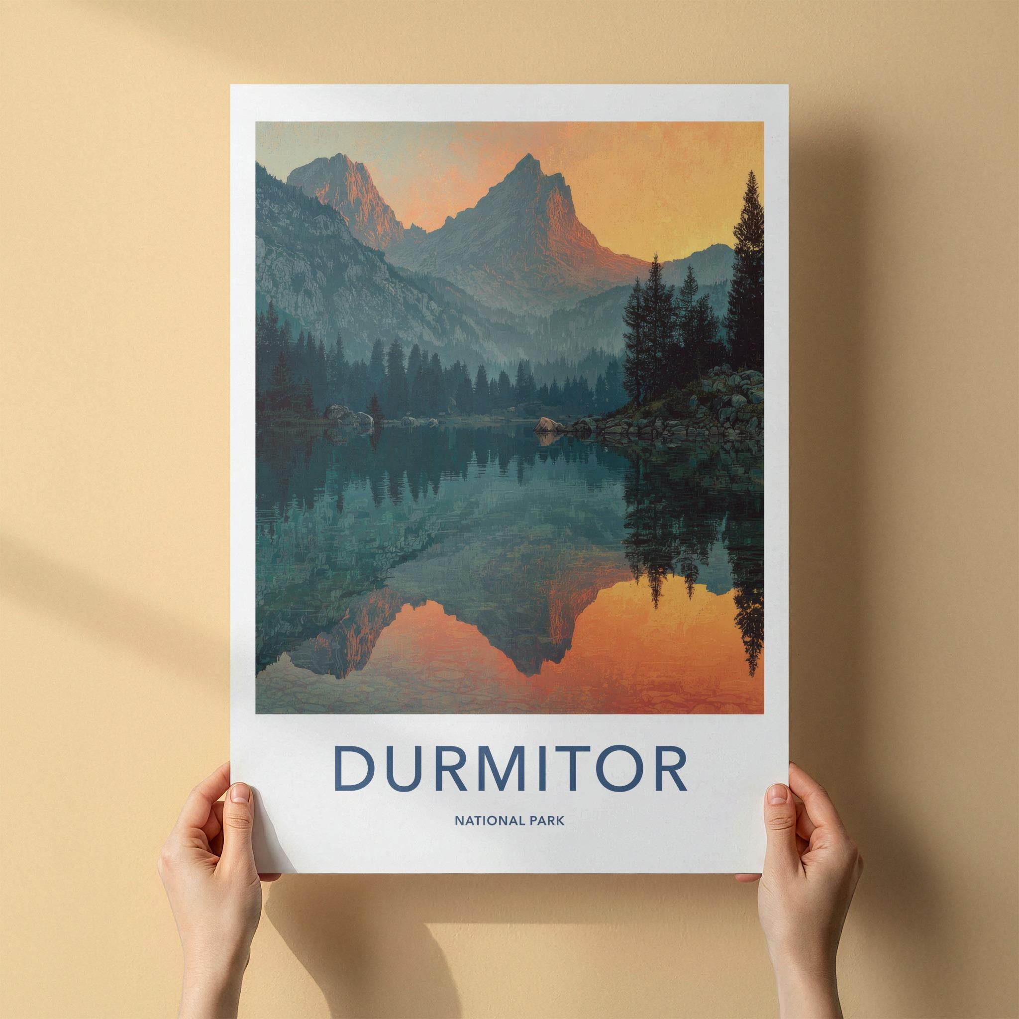 Durmitor Poster - Montenegro Travel Art - Fiery peak reflection Home Decor