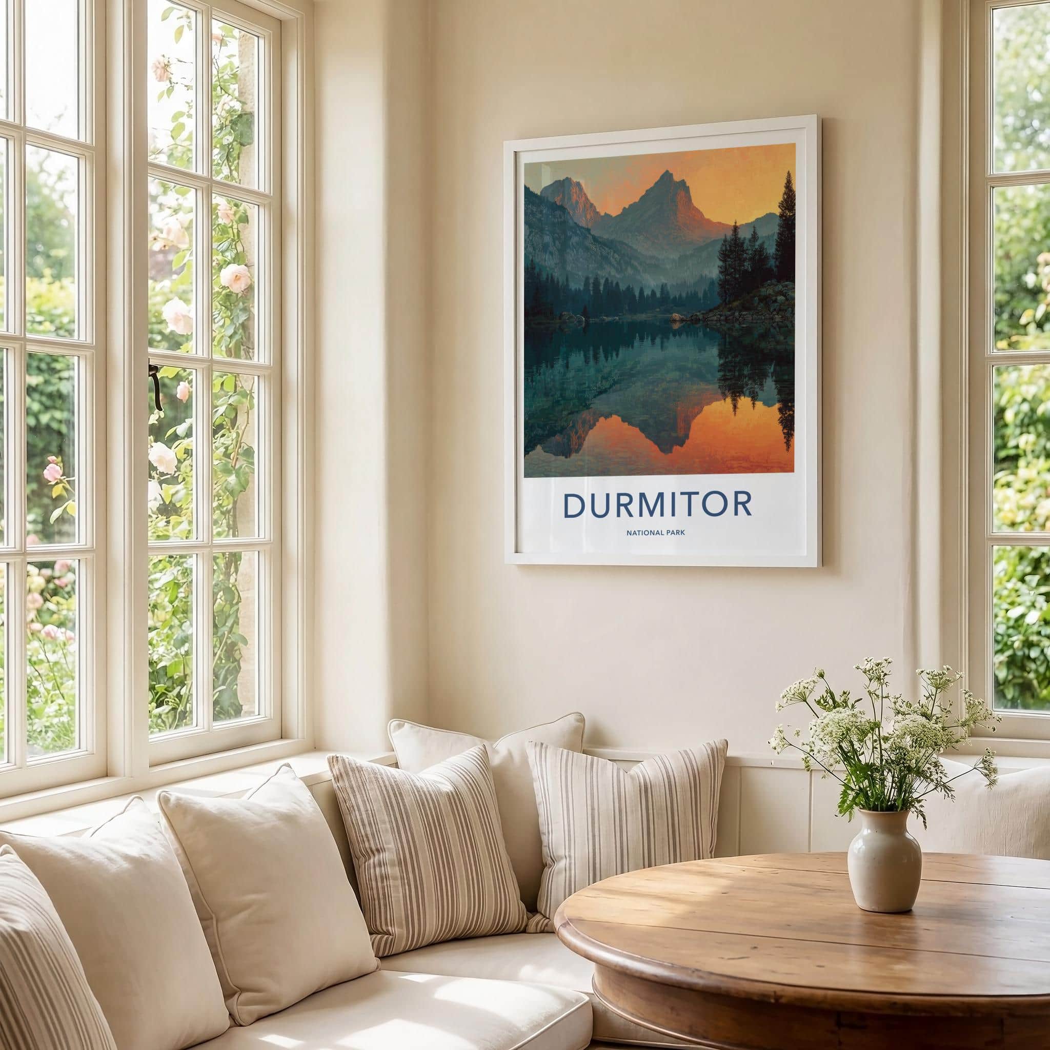 Durmitor Poster - Montenegro Travel Art - Fiery peak reflection Home Decor