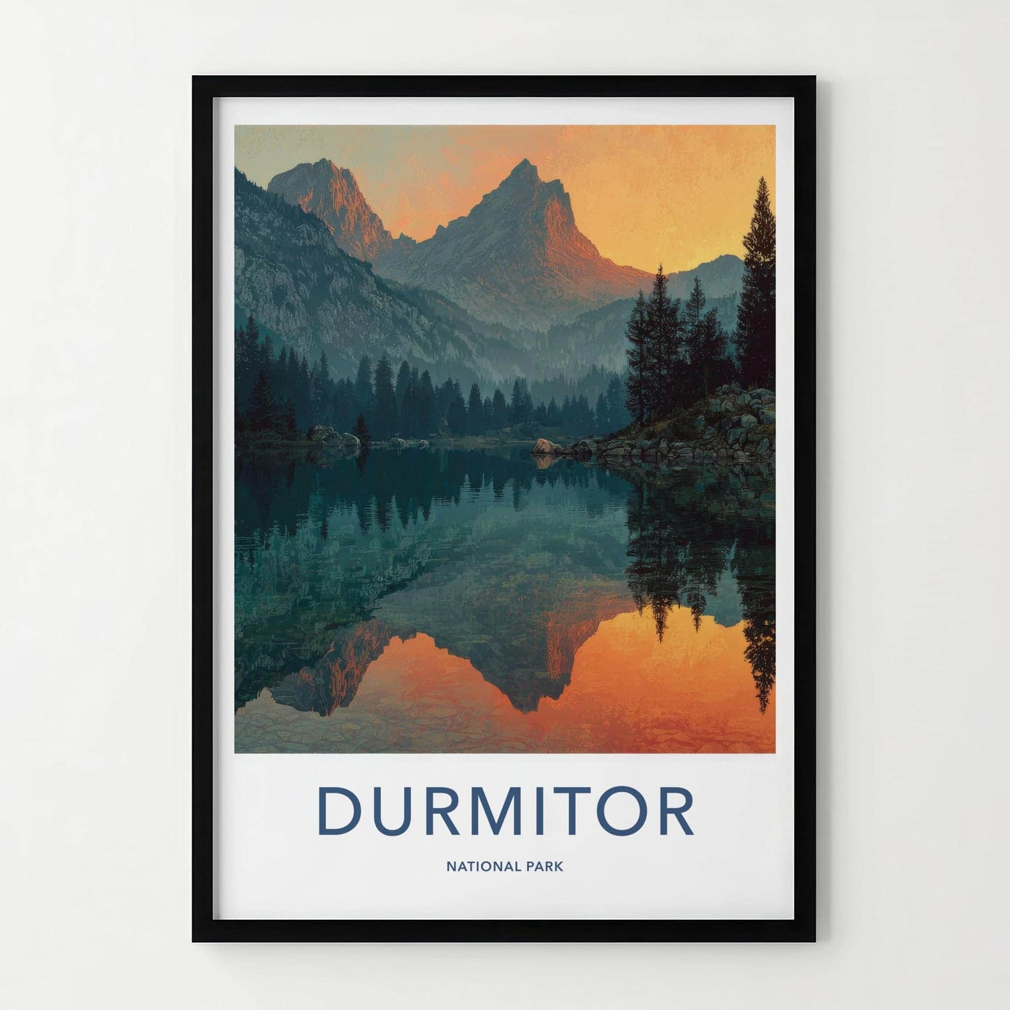 Durmitor Poster - Montenegro Travel Art - Fiery peak reflection Home Decor