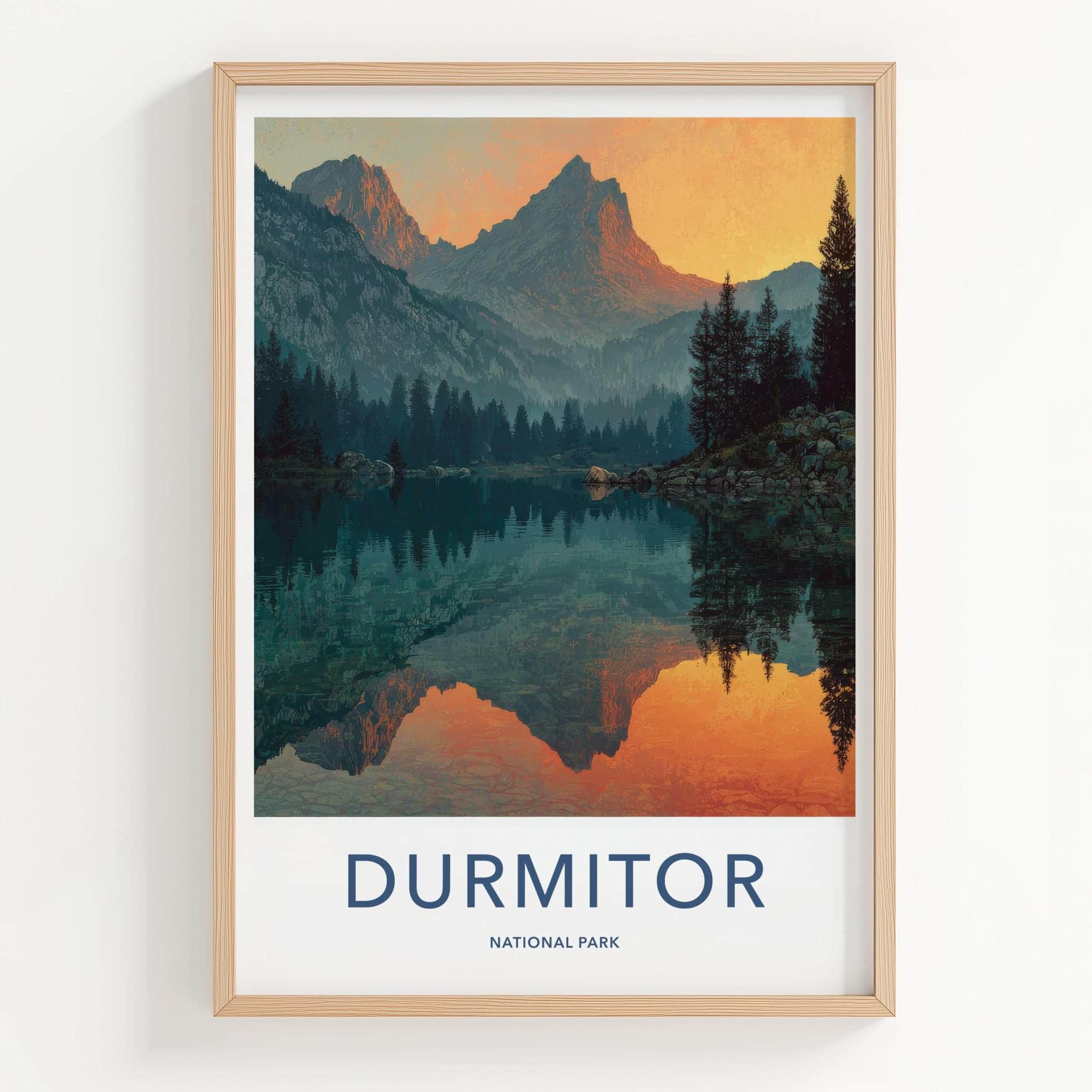 Durmitor Poster - Montenegro Travel Art - Fiery peak reflection Home Decor