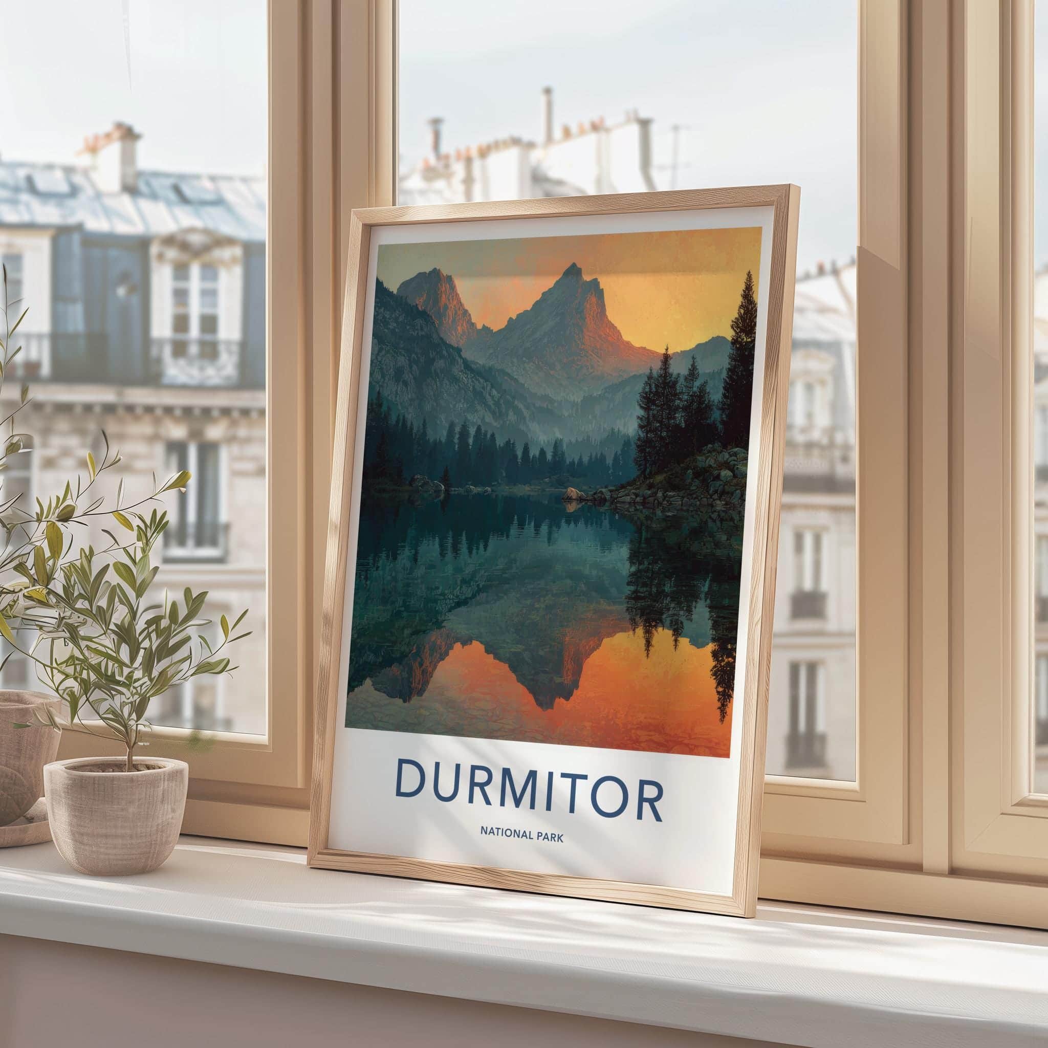 Durmitor Poster - Montenegro Travel Art - Fiery peak reflection Home Decor