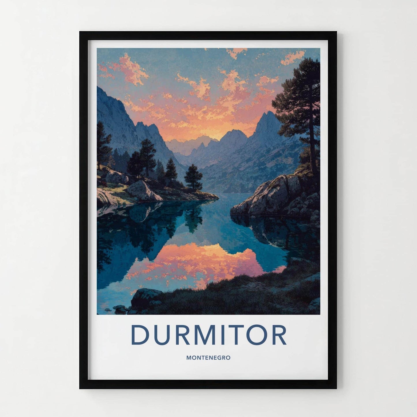 Durmitor Poster - Montenegro Travel Art - Mountain Lake Sunset Home Decor