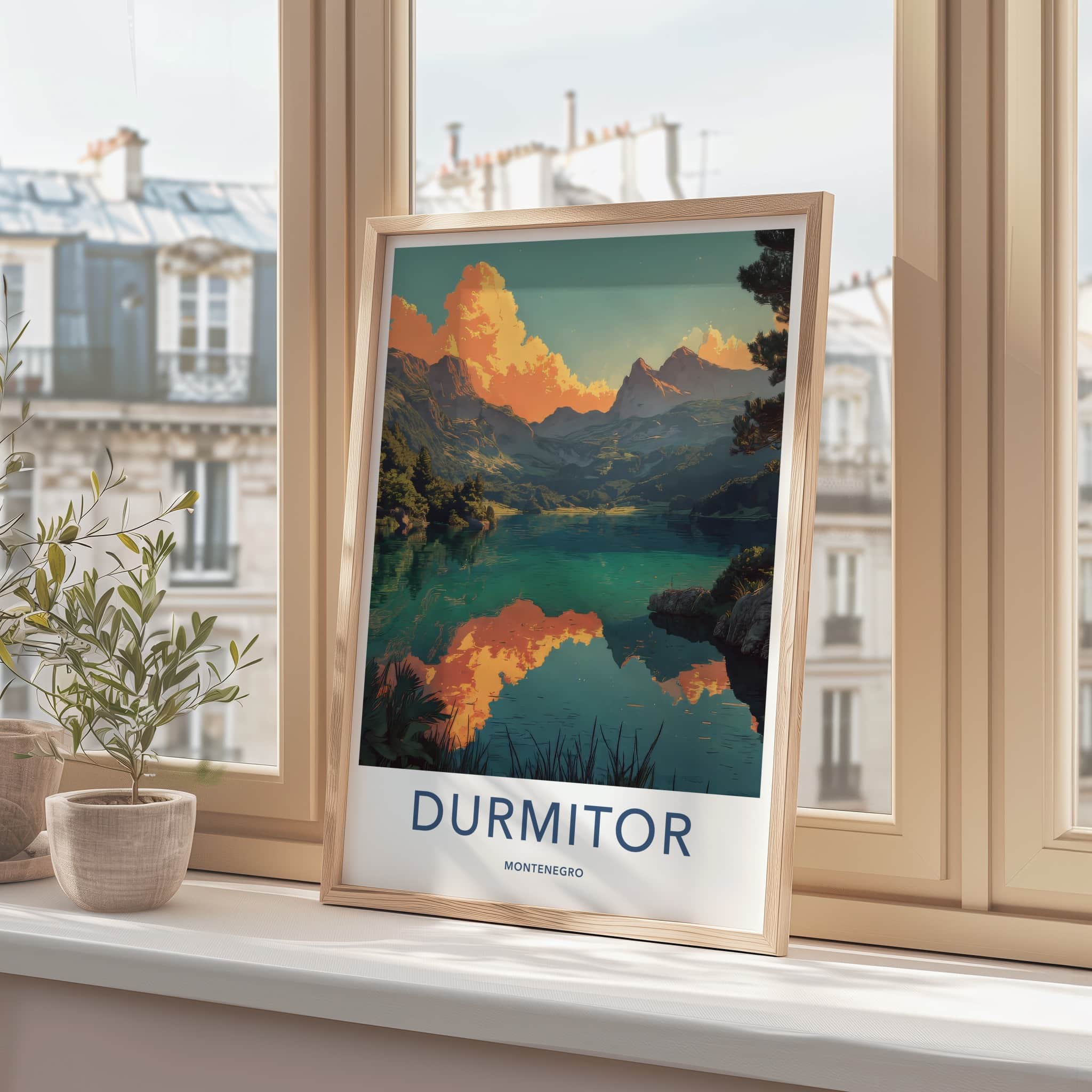 Durmitor Poster - Montenegro Travel Art - Orange Clouds Lake Wall Art