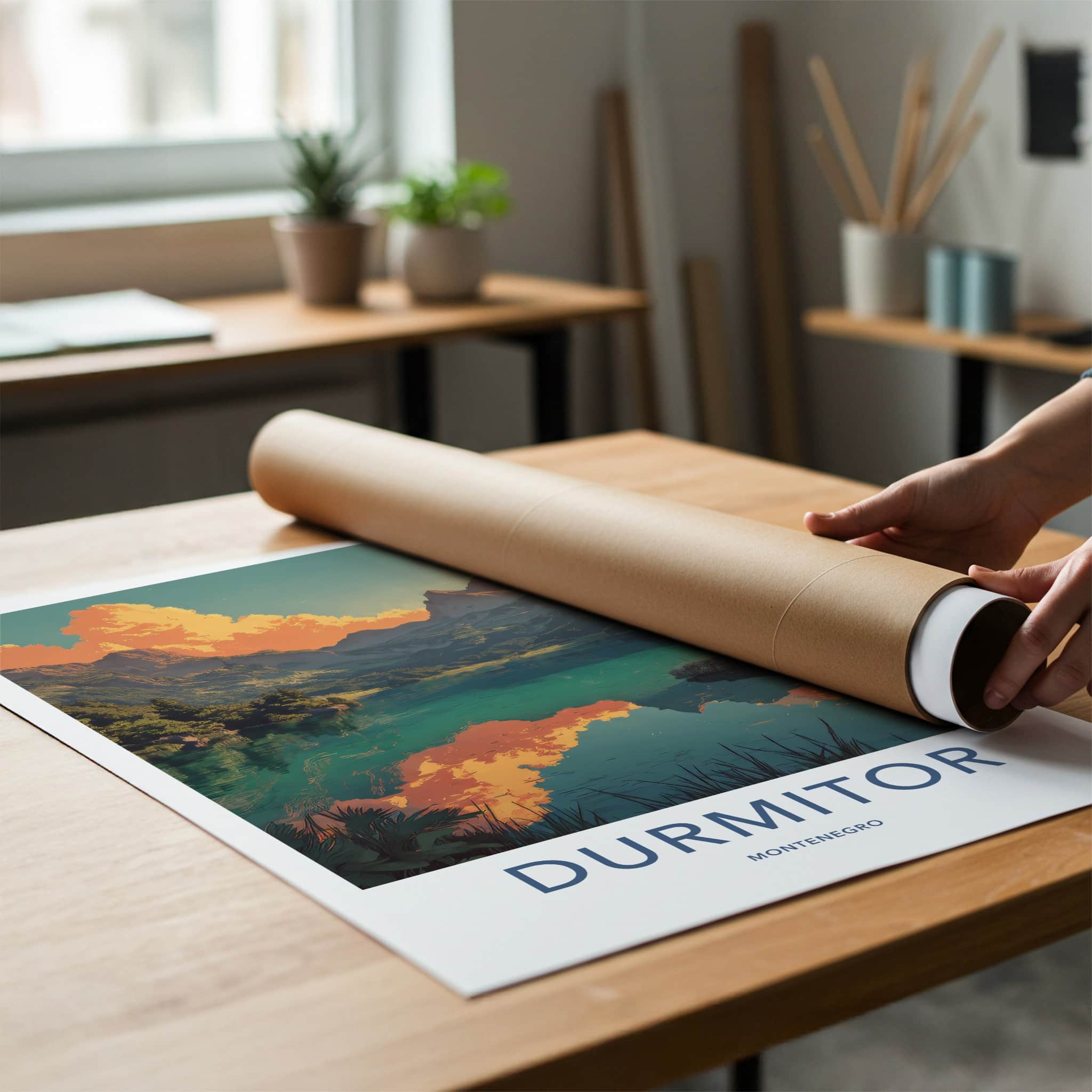 Durmitor Poster - Montenegro Travel Art - Orange Clouds Lake Wall Art