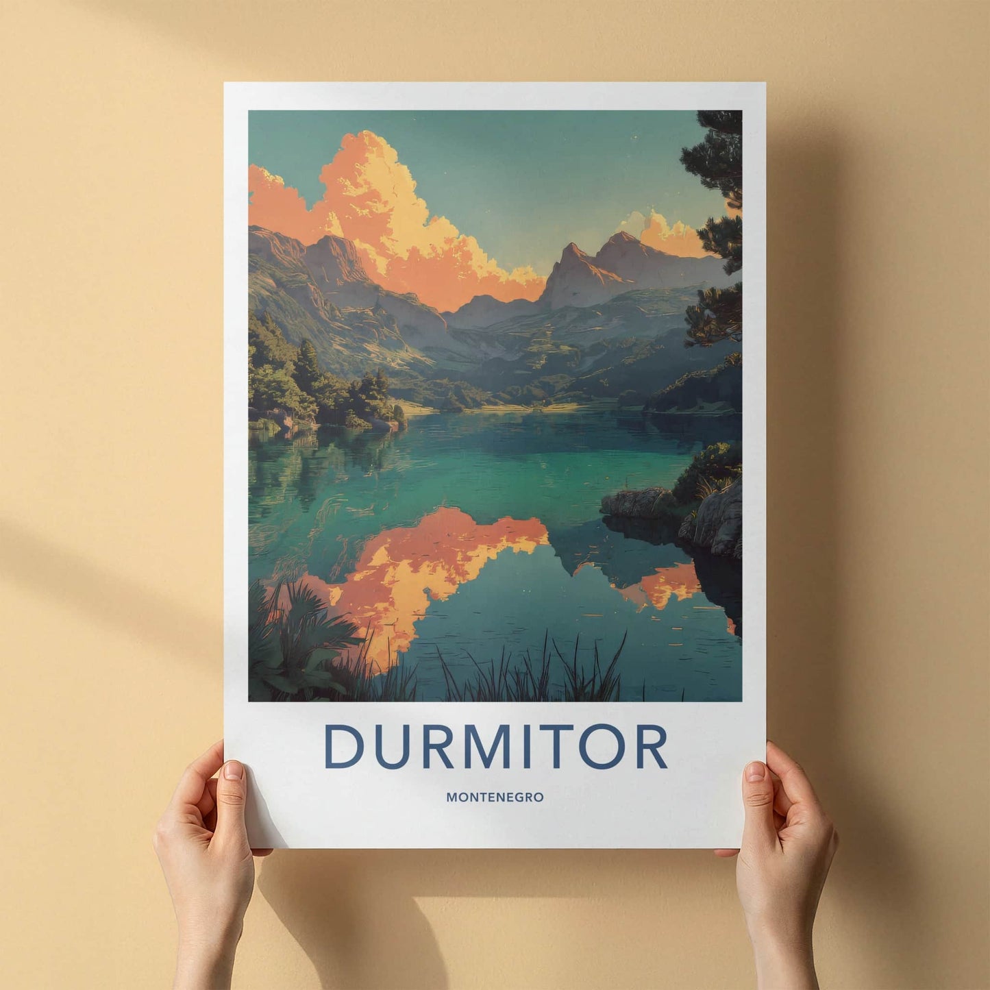 Durmitor Poster - Montenegro Travel Art - Orange Clouds Lake Wall Art