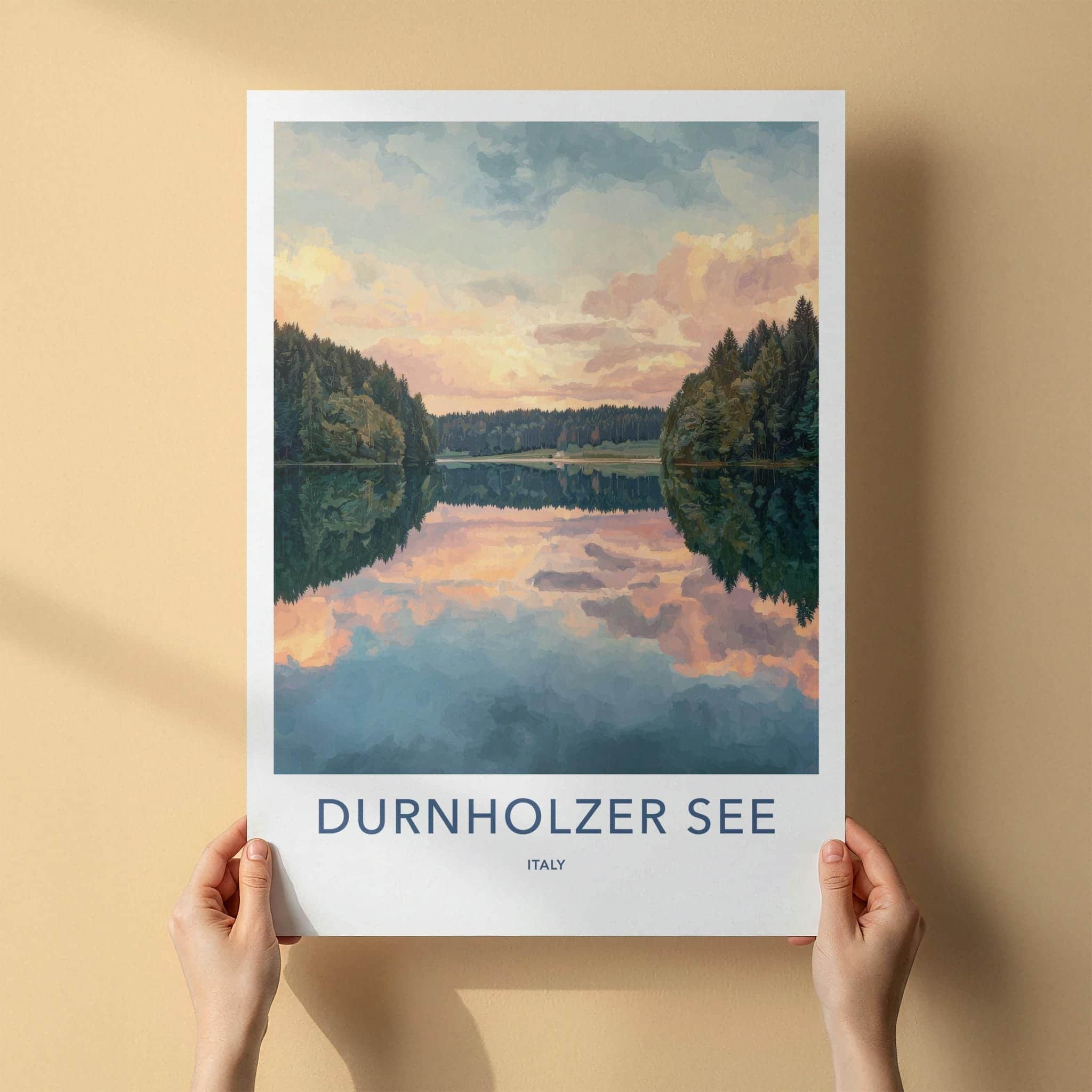 Durnholzer See Poster - Italy Scenic Art - Cloudy lake reflections Wall Decor