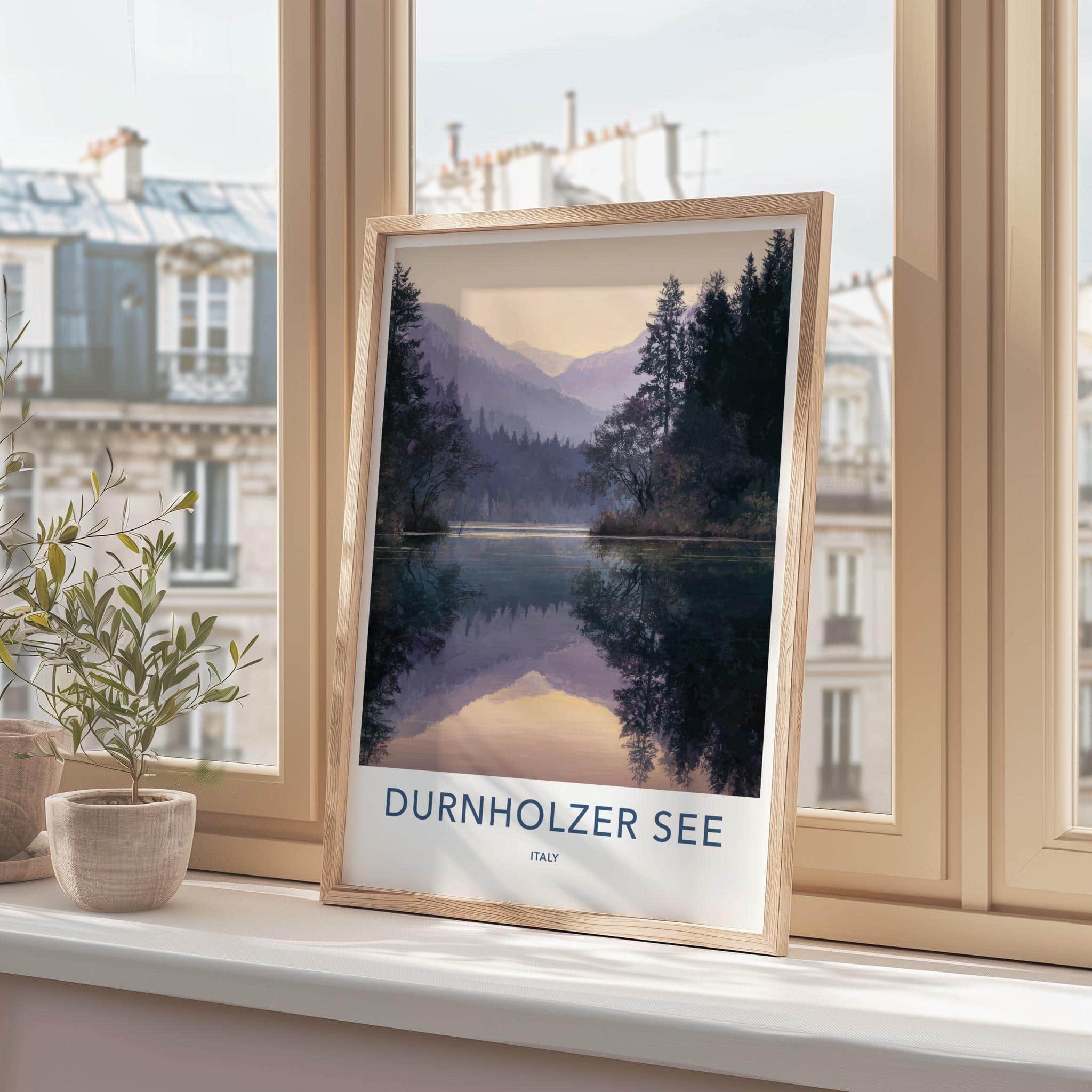 Durnholzer See Poster - Italy Travel Art - Misty Mountain Lake Home Decor