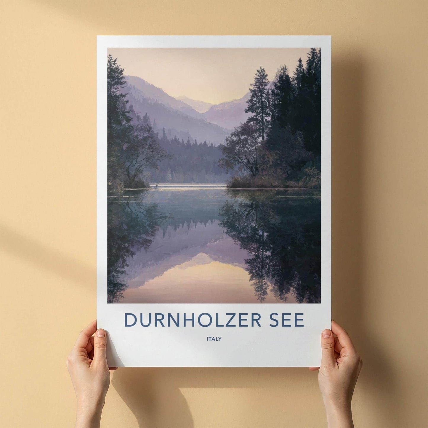 Durnholzer See Poster - Italy Travel Art - Misty Mountain Lake Home Decor