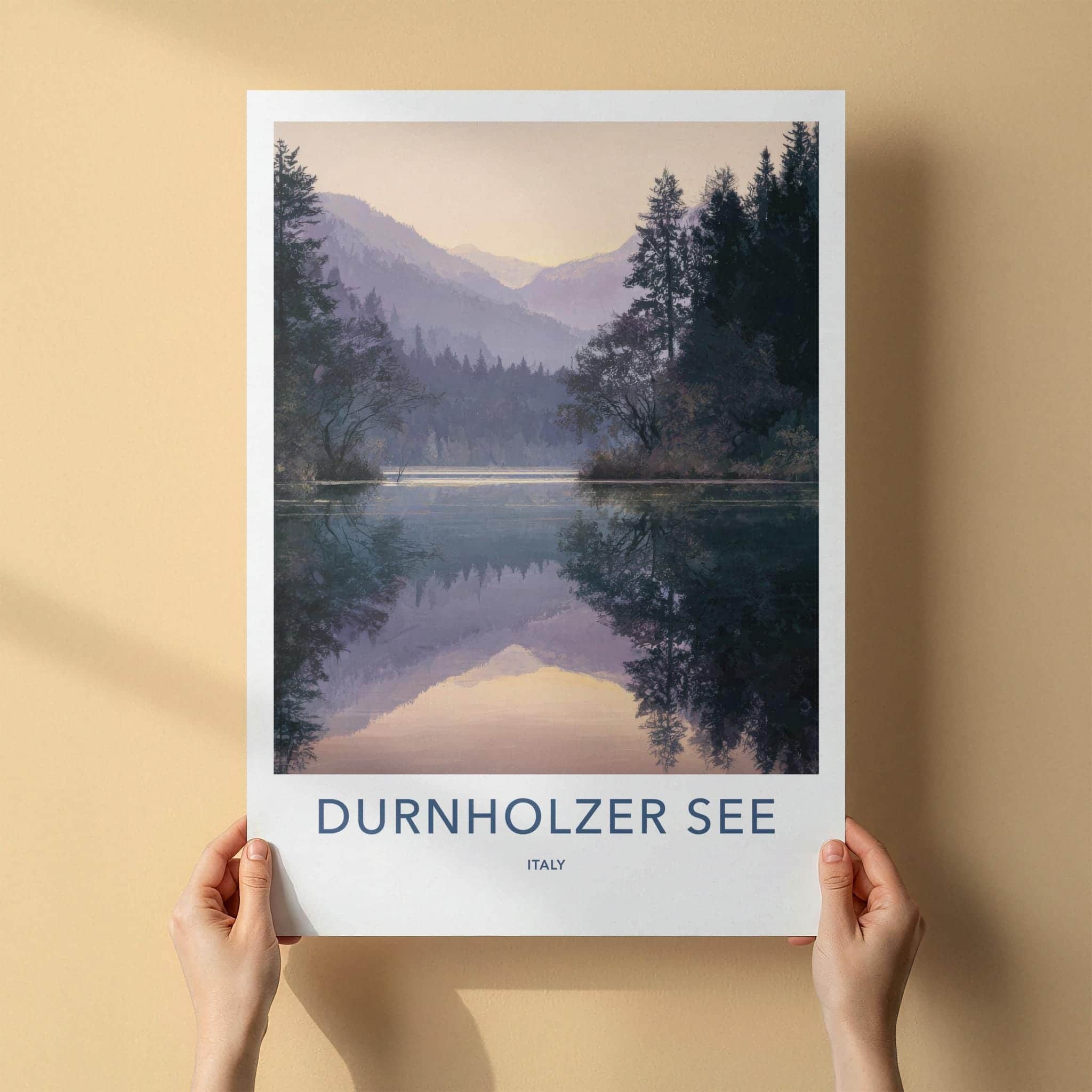 Durnholzer See Poster - Italy Travel Art - Misty Mountain Lake Home Decor