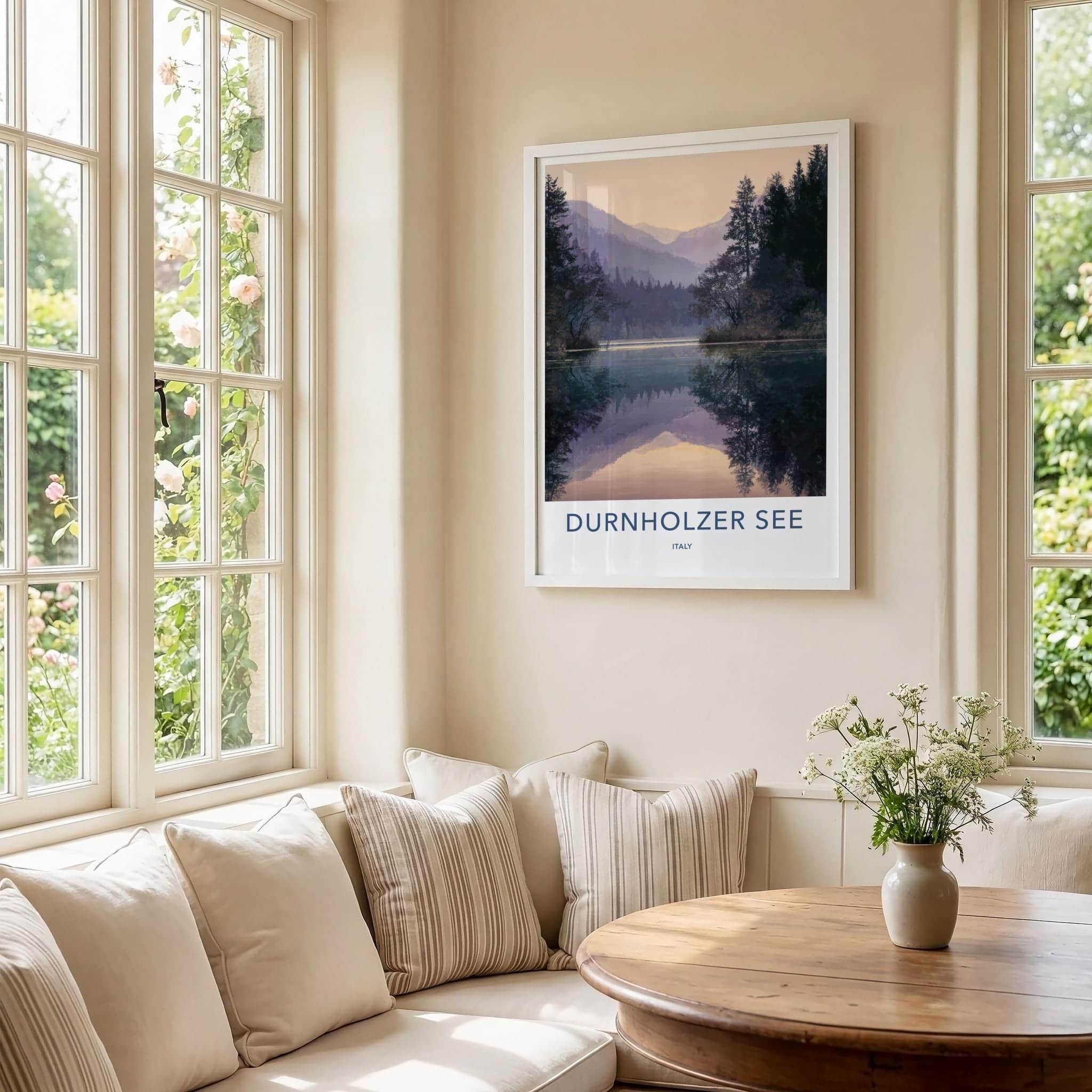 Durnholzer See Poster - Italy Travel Art - Misty Mountain Lake Home Decor