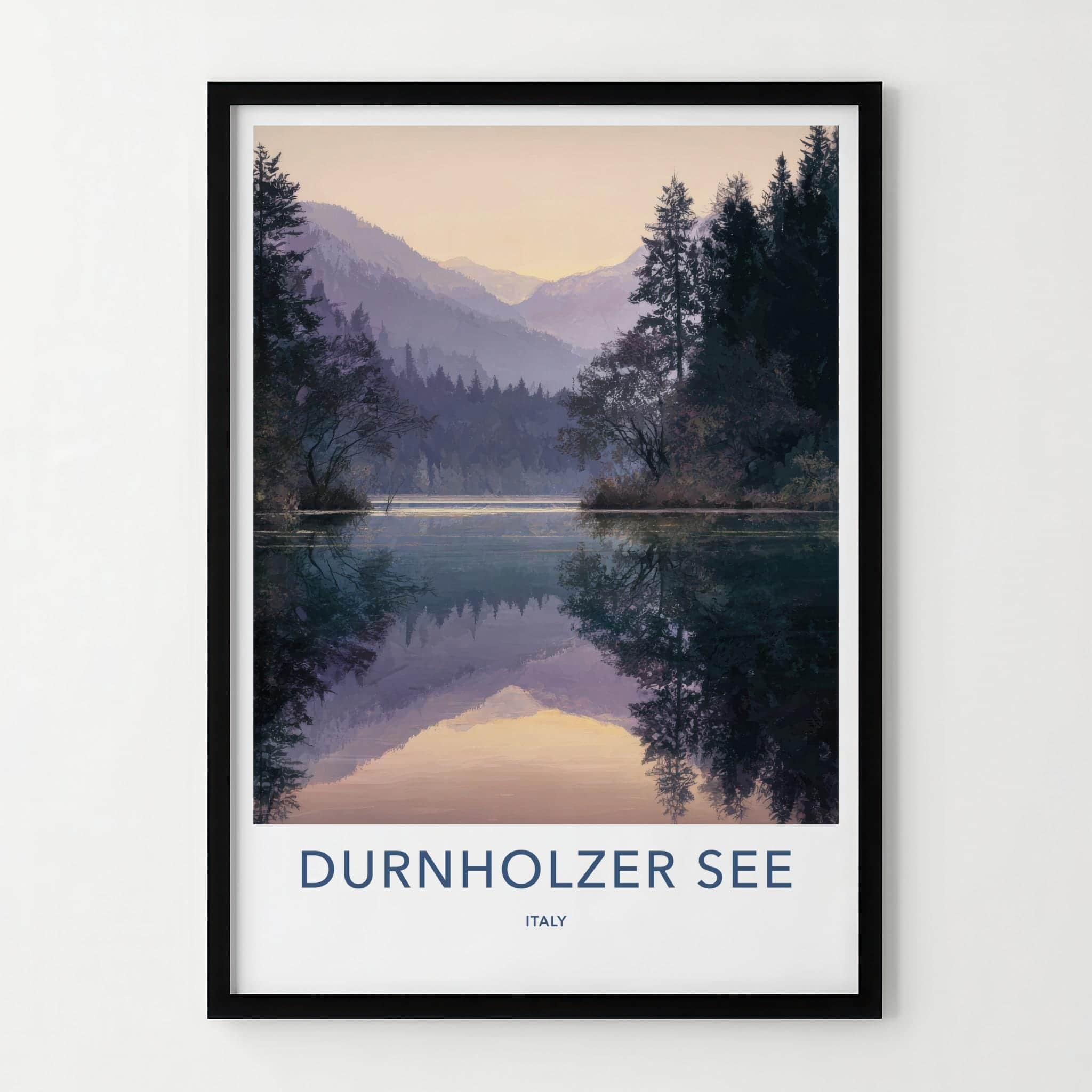 Durnholzer See Poster - Italy Travel Art - Misty Mountain Lake Home Decor