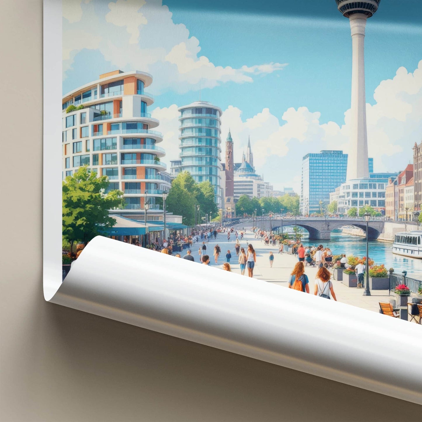 Dusseldorf Poster - Germany Travel Art - Lively River Promenade Home Decor