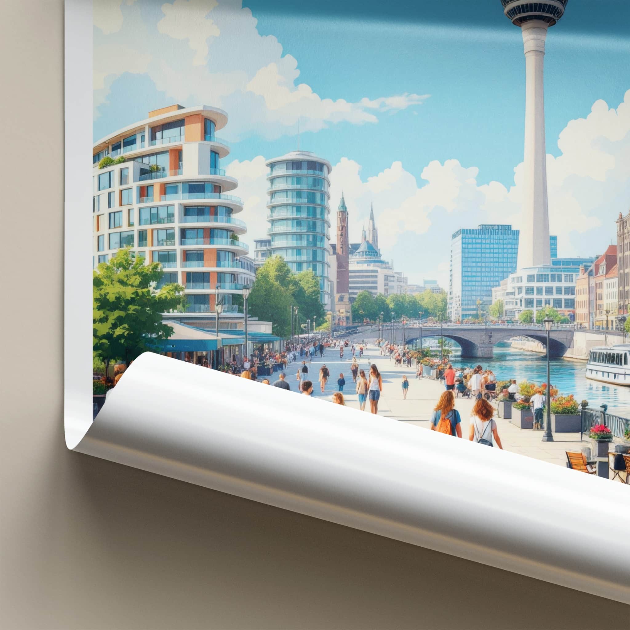 Dusseldorf Poster - Germany Travel Art - Lively River Promenade Home Decor