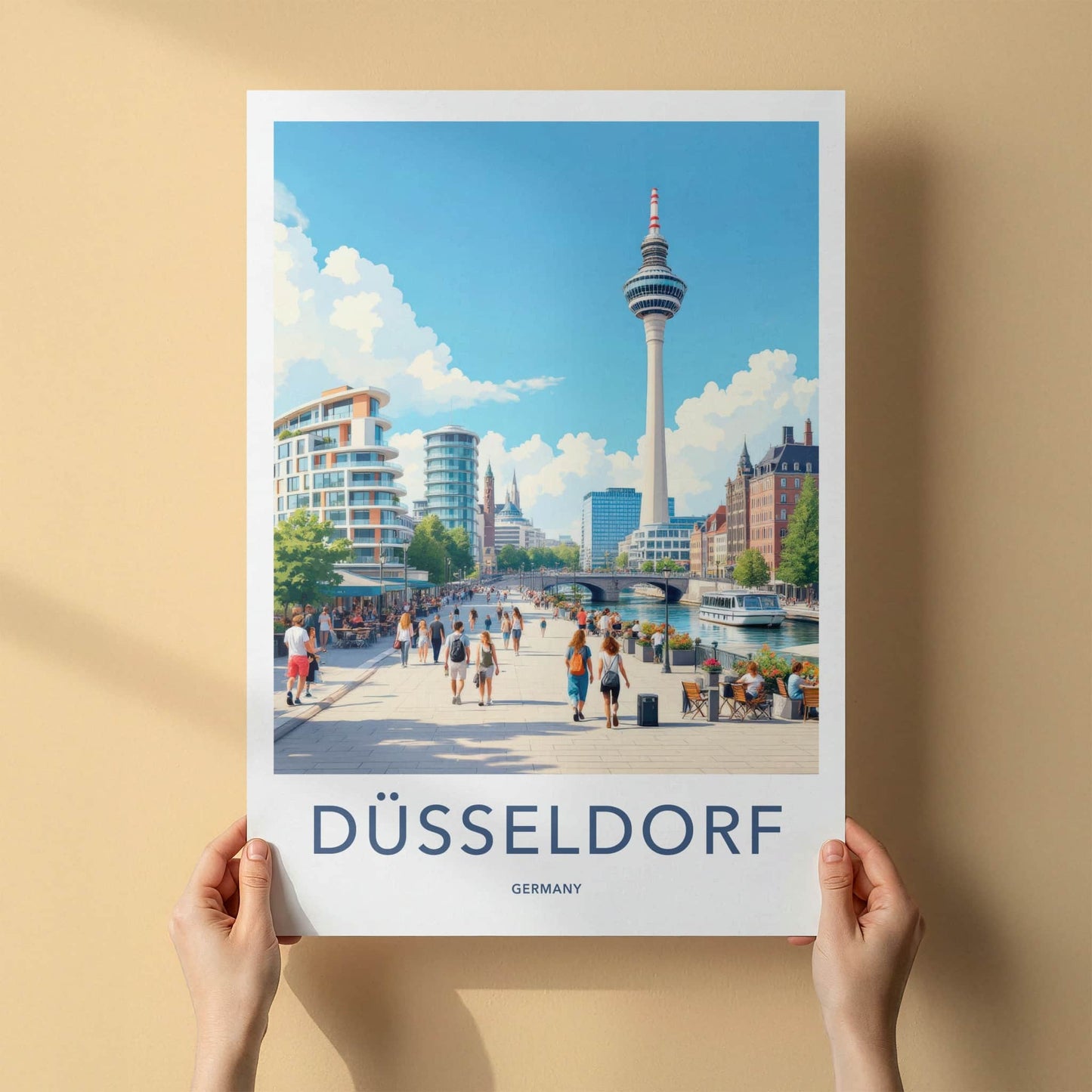 Dusseldorf Poster - Germany Travel Art - Lively River Promenade Home Decor