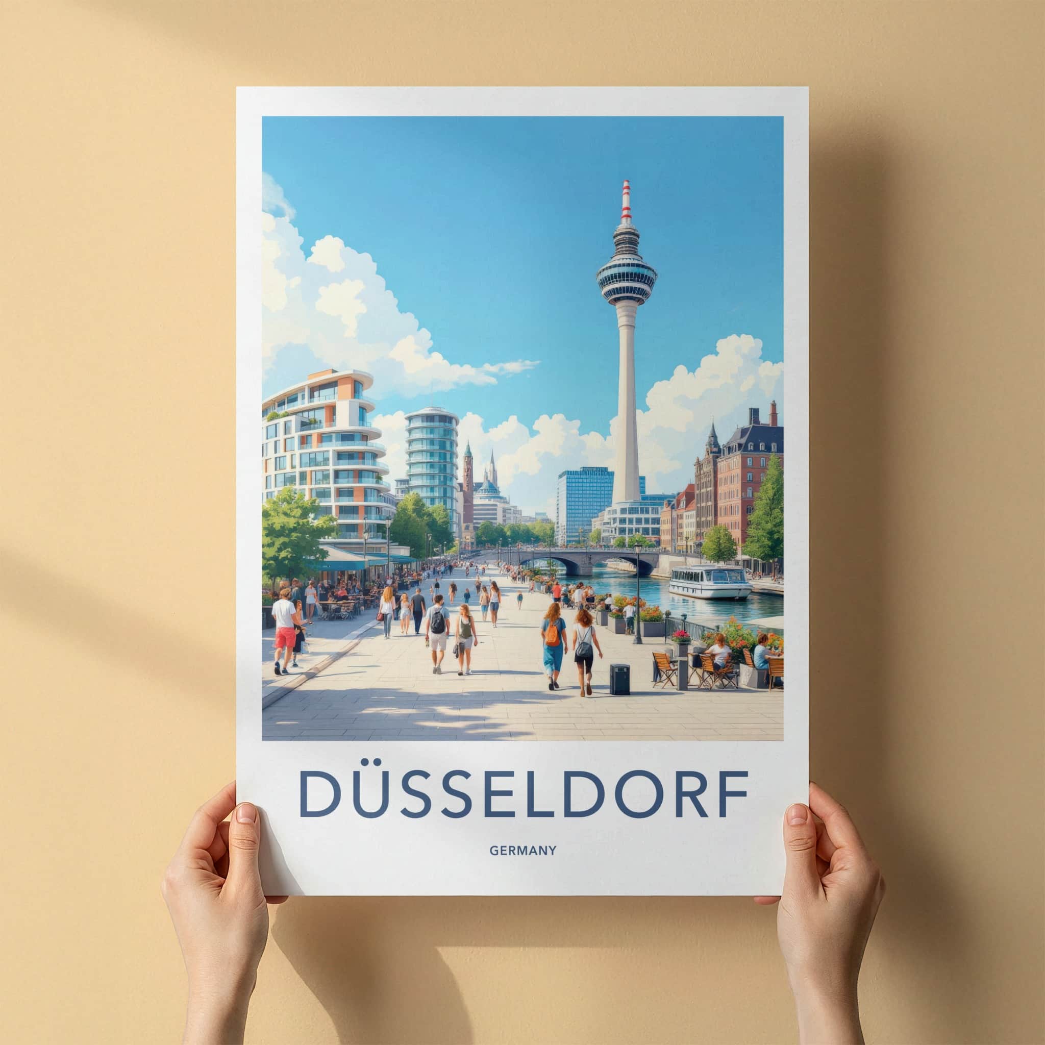 Dusseldorf Poster - Germany Travel Art - Lively River Promenade Home Decor