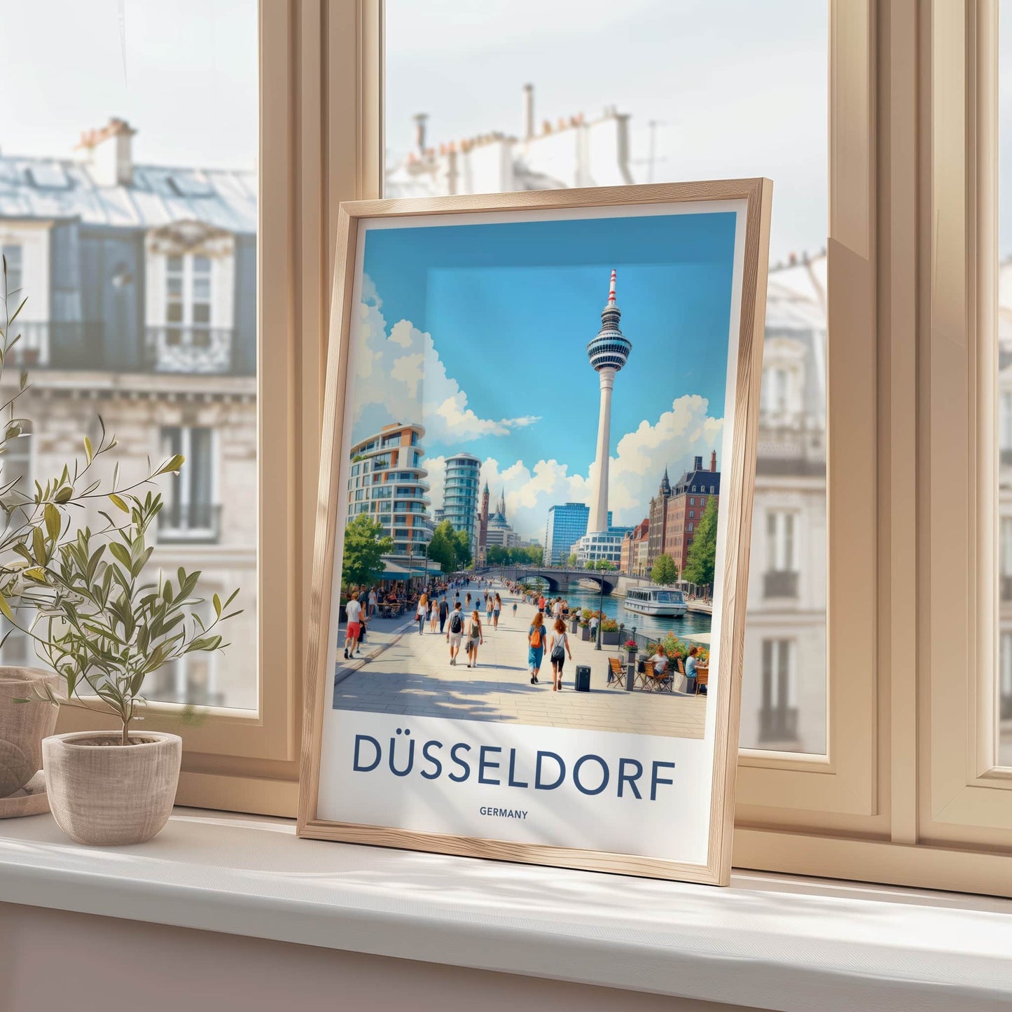 Dusseldorf Poster - Germany Travel Art - Lively River Promenade Home Decor