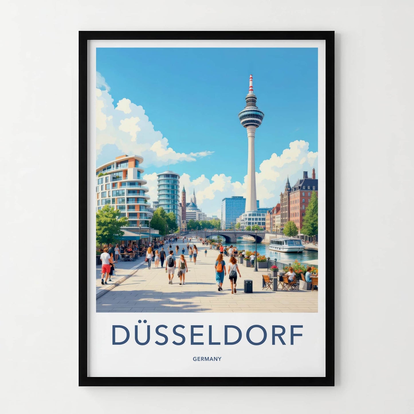 Dusseldorf Poster - Germany Travel Art - Lively River Promenade Home Decor