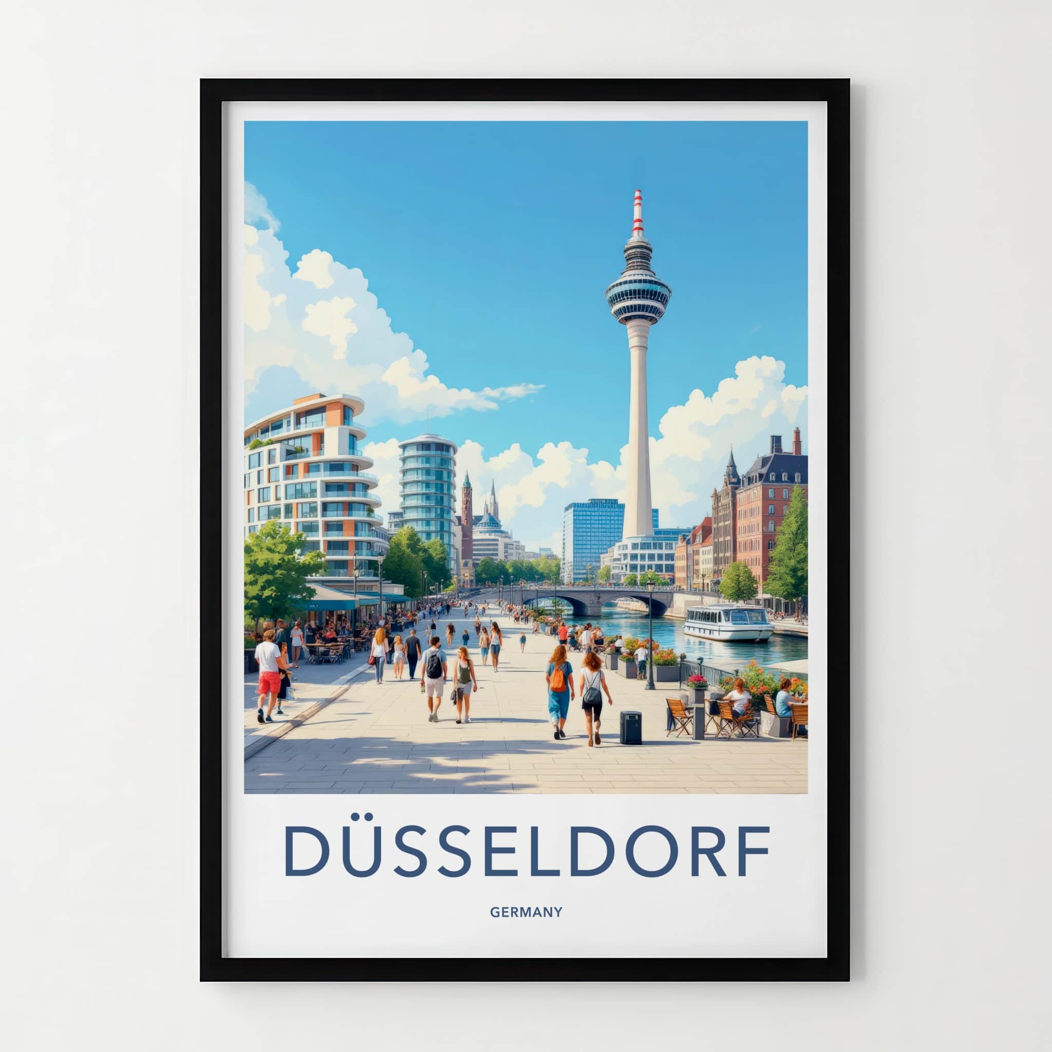 Dusseldorf Poster - Germany Travel Art - Lively River Promenade Home Decor