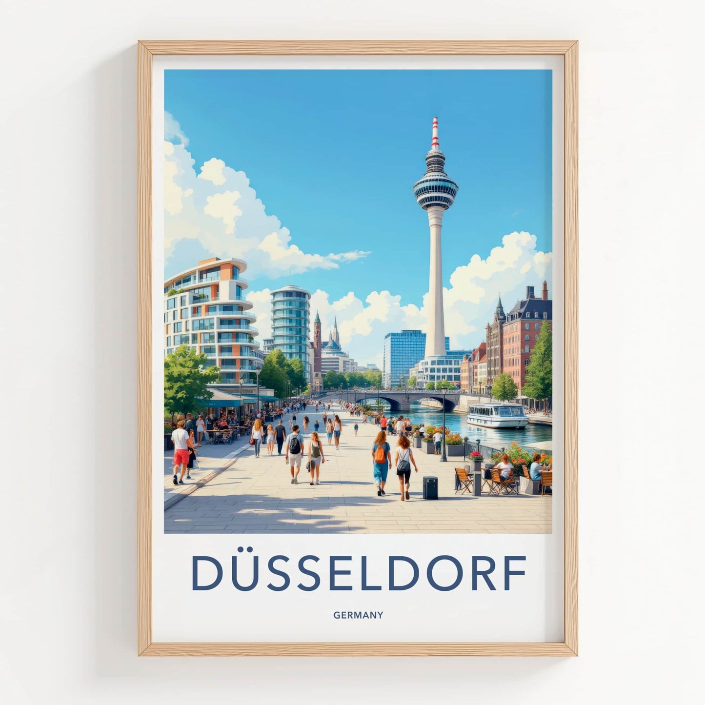 Dusseldorf Poster - Germany Travel Art - Lively River Promenade Home Decor