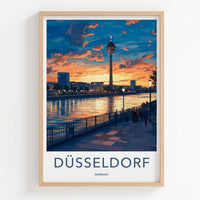 Dusseldorf Poster - Germany Travel Art - Riverside City Sunset Home Decor
