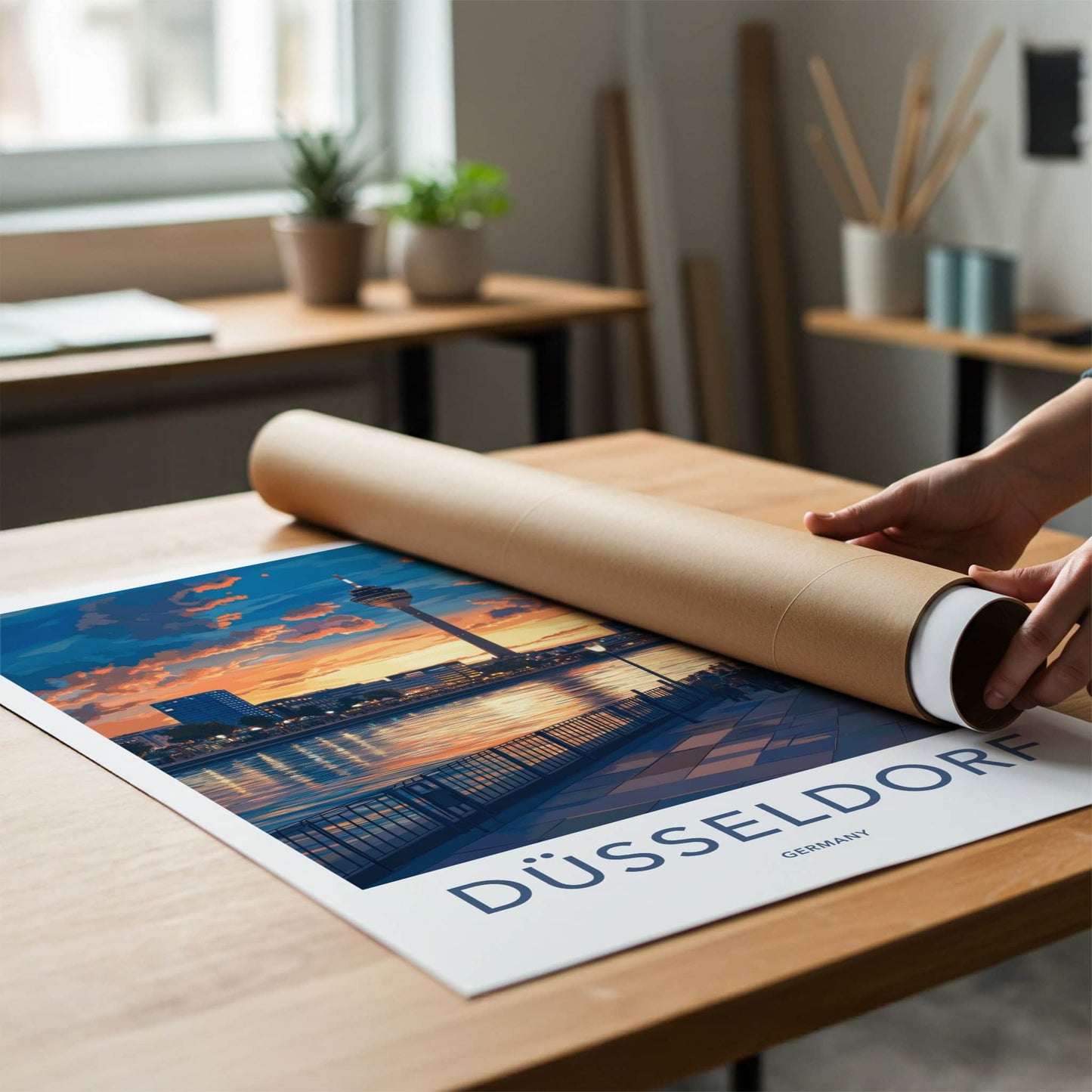 Dusseldorf Poster - Germany Travel Art - Riverside City Sunset Home Decor