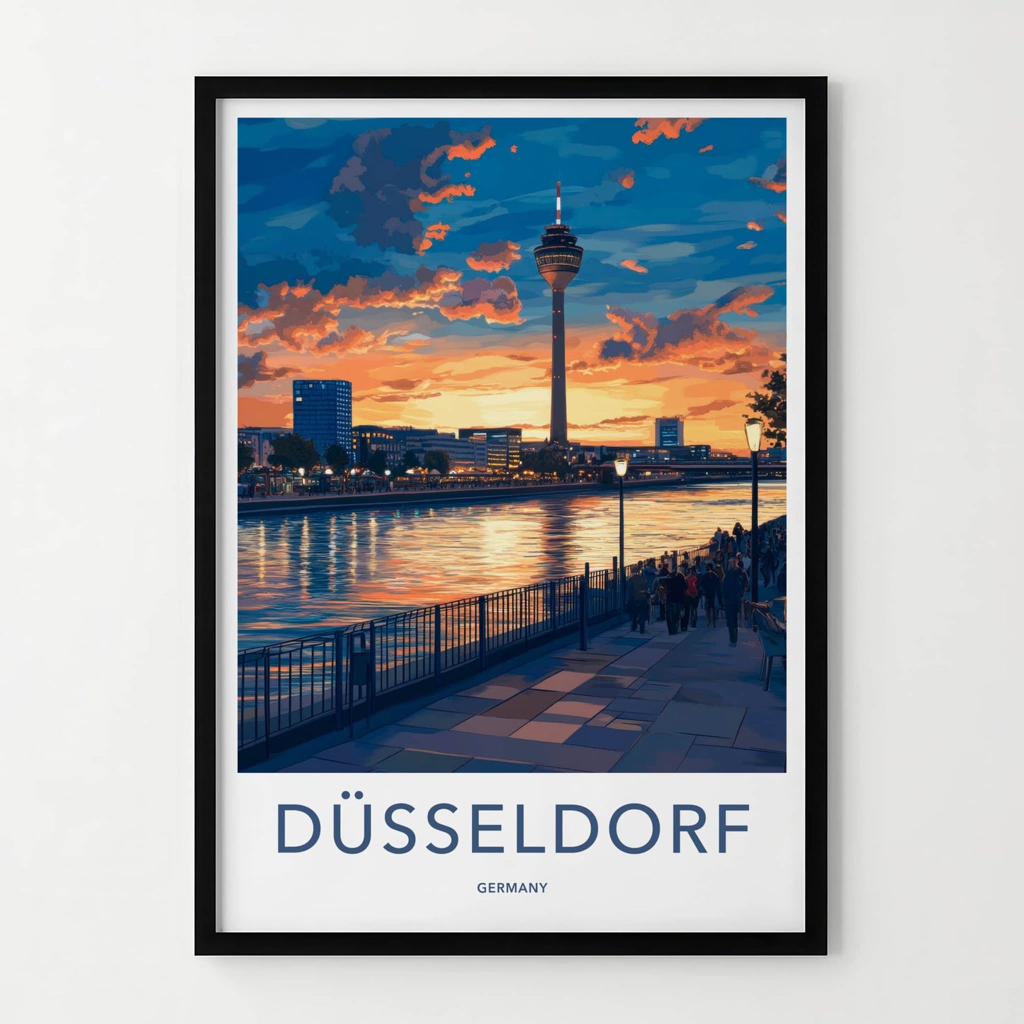 Dusseldorf Poster - Germany Travel Art - Riverside City Sunset Home Decor