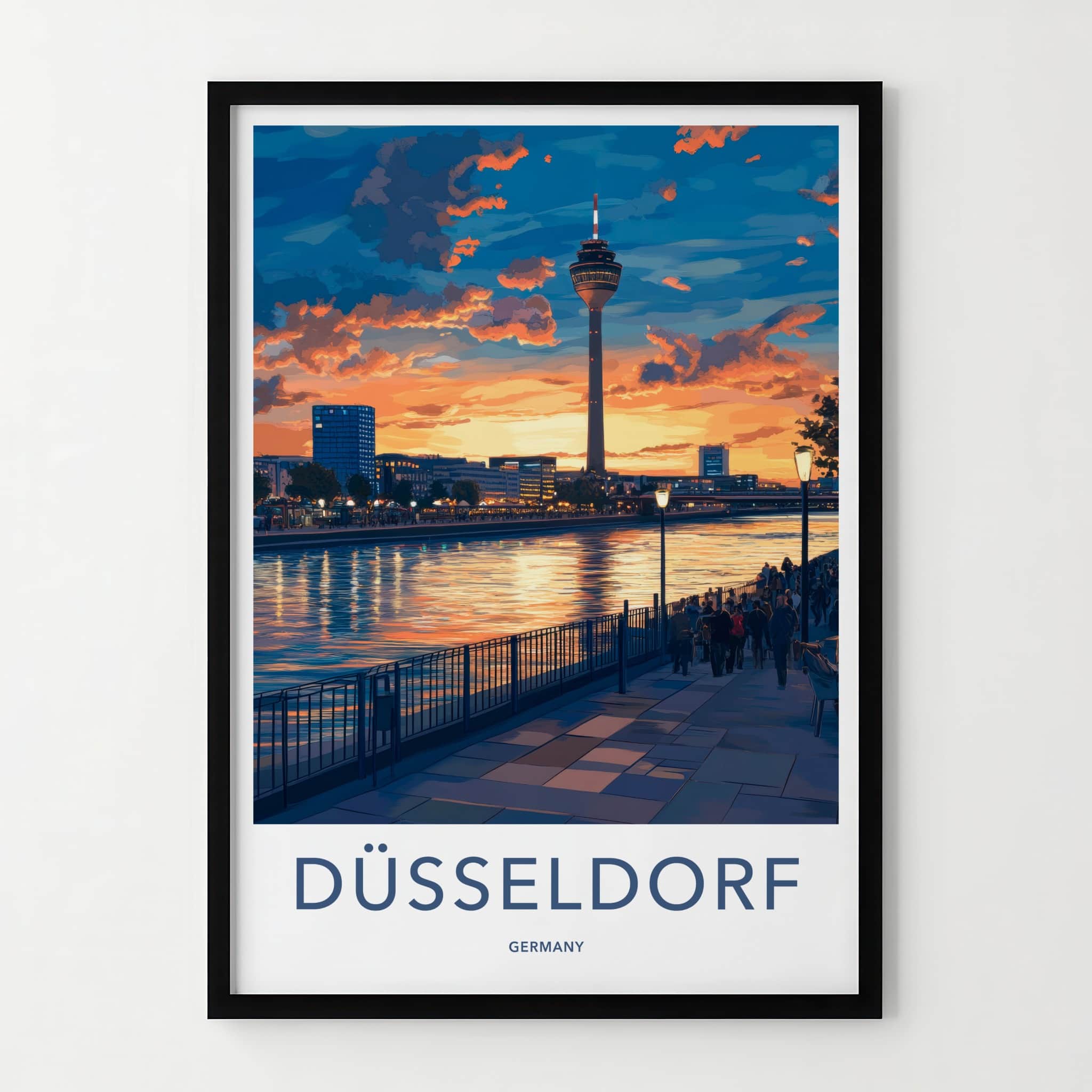 Dusseldorf Poster - Germany Travel Art - Riverside City Sunset Home Decor