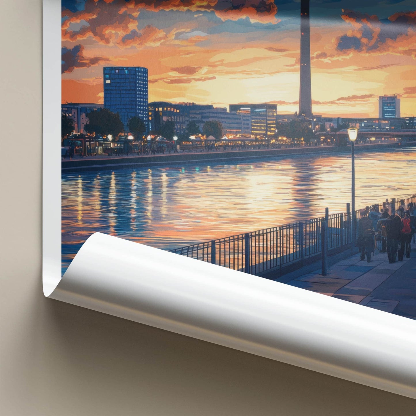 Dusseldorf Poster - Germany Travel Art - Riverside City Sunset Home Decor