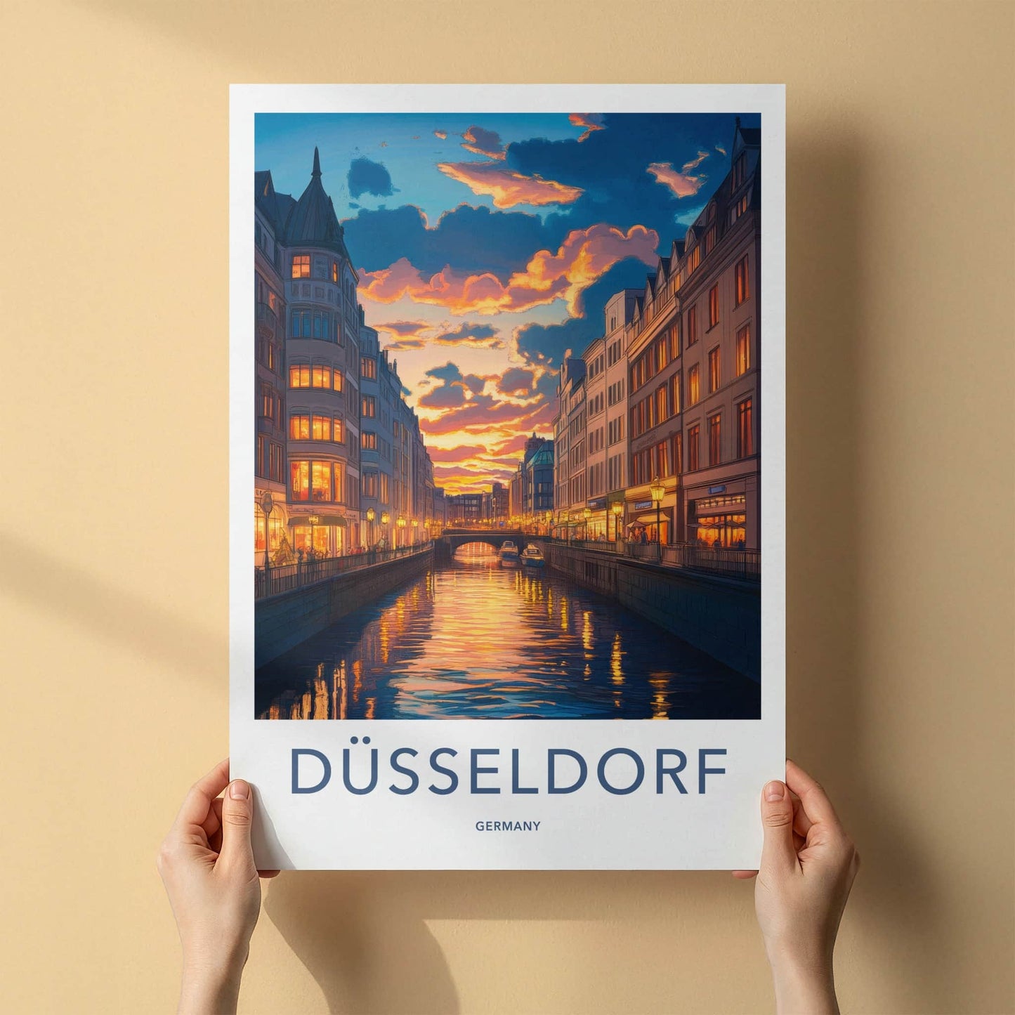 Dusseldorf Poster - Germany Travel Art - Vibrant Canal Sunset Home Decor