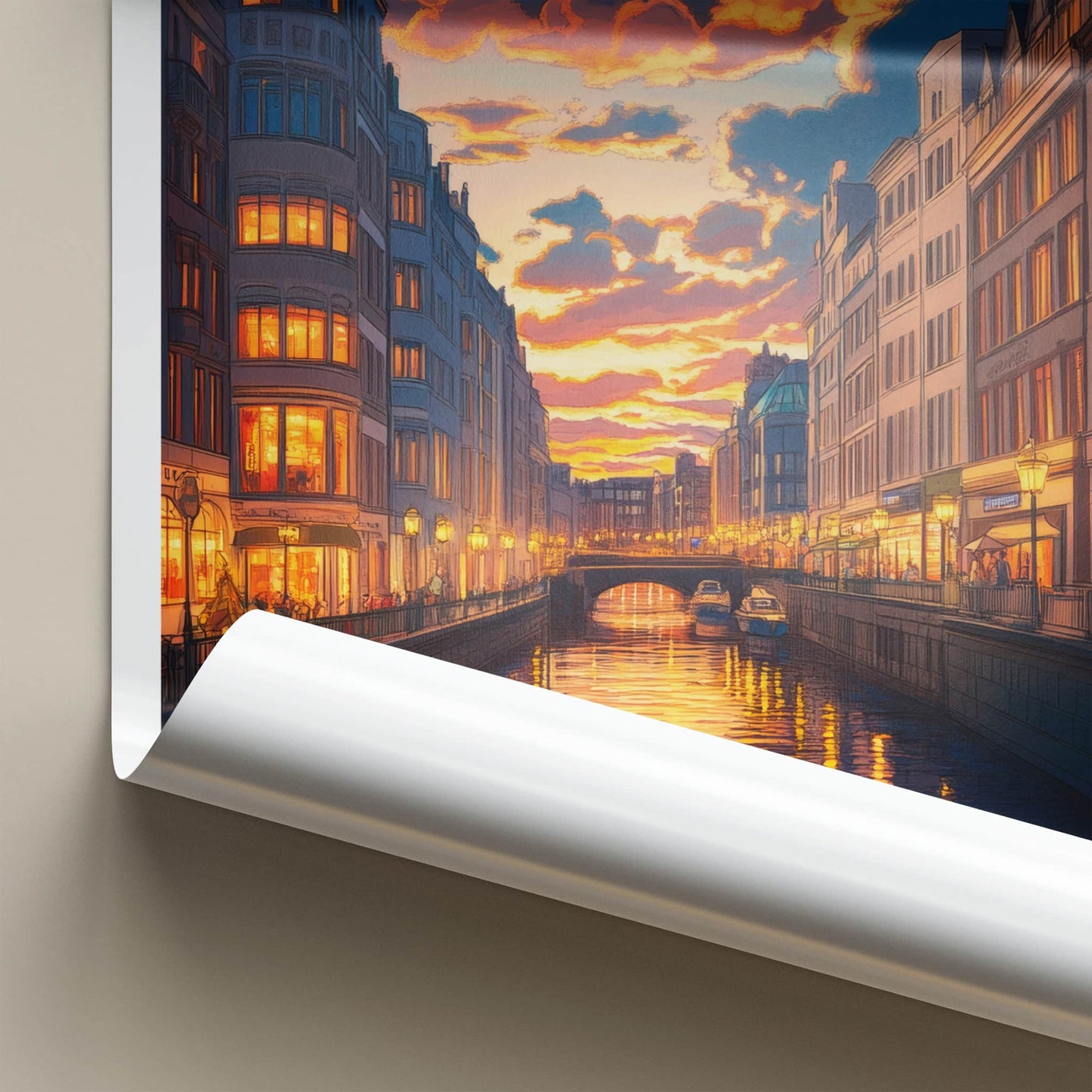 Dusseldorf Poster - Germany Travel Art - Vibrant Canal Sunset Home Decor