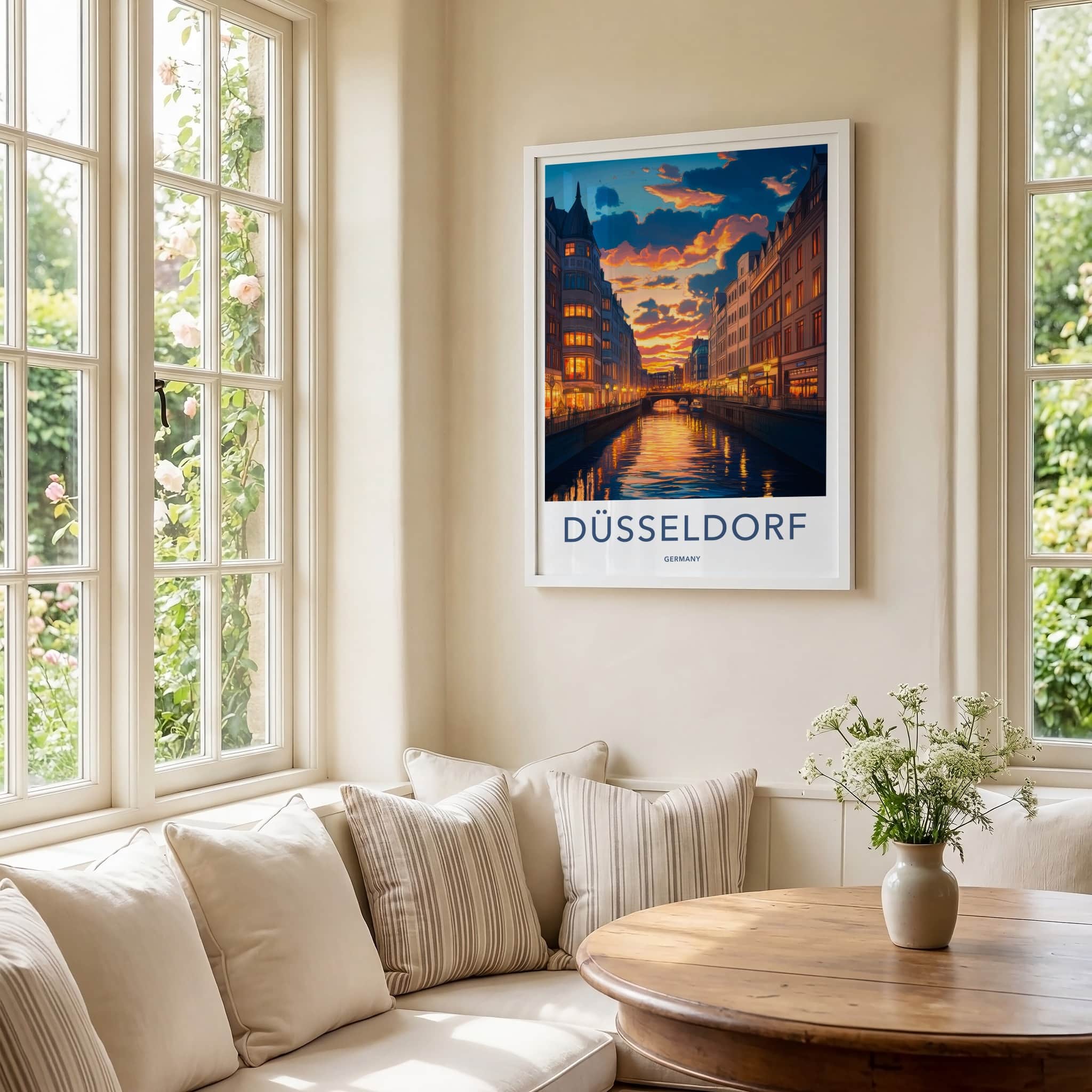 Dusseldorf Poster - Germany Travel Art - Vibrant Canal Sunset Home Decor