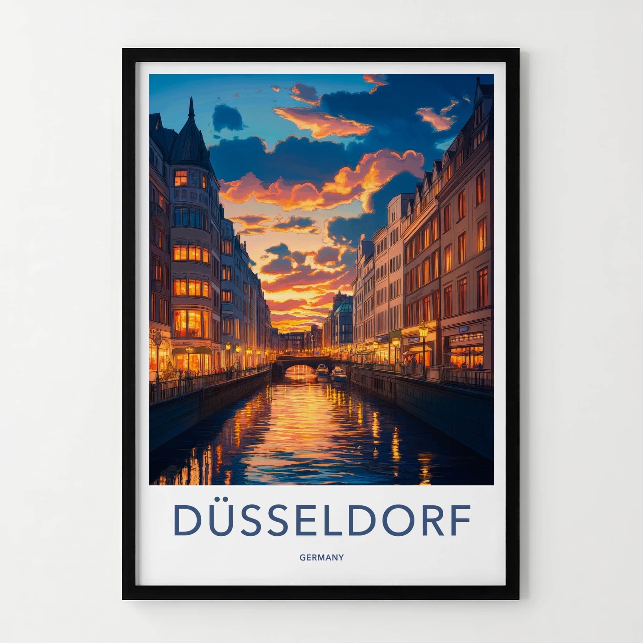 Dusseldorf Poster - Germany Travel Art - Vibrant Canal Sunset Home Decor