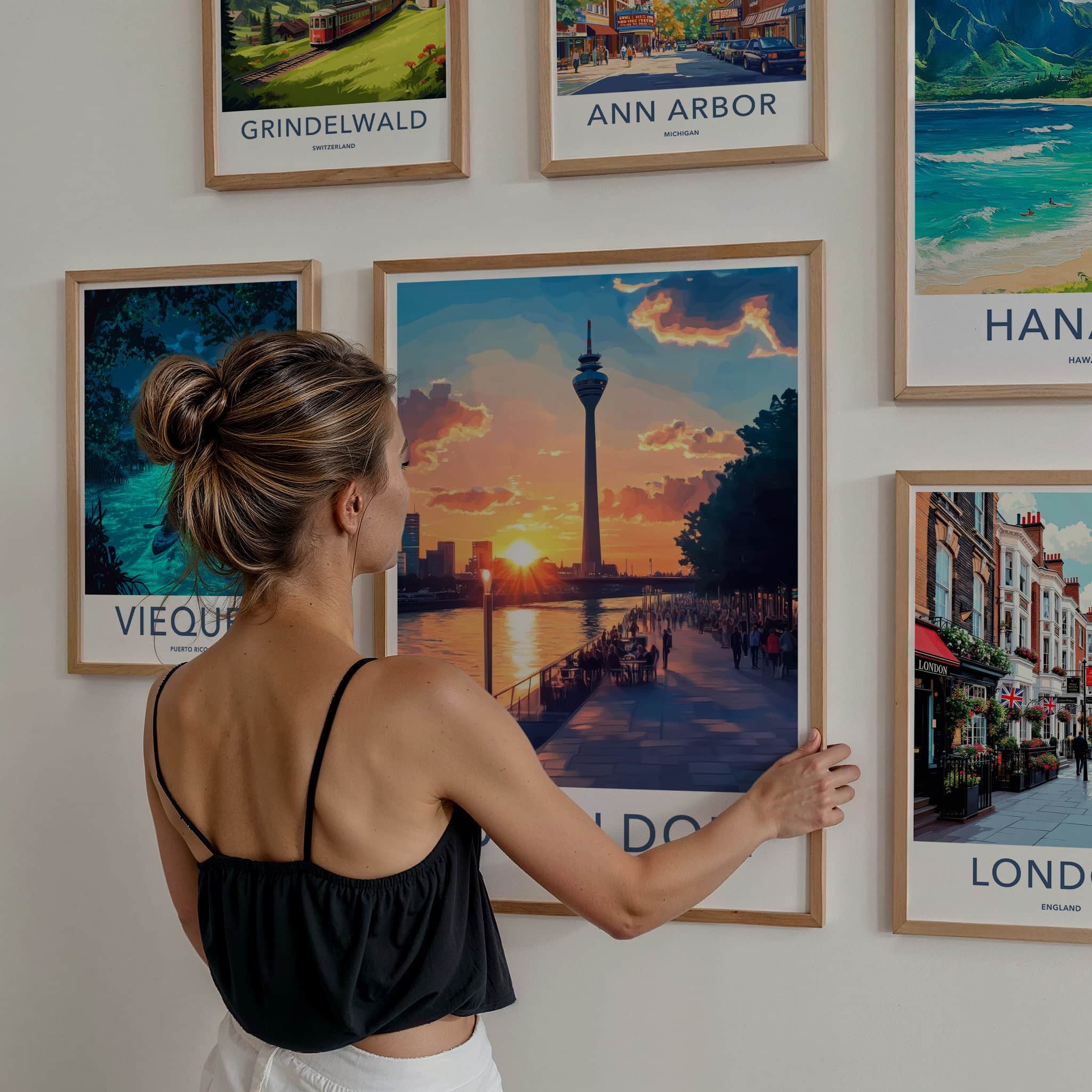 Dusseldorf Poster - Germany Travel Art - Vibrant sunset promenade Home Decor