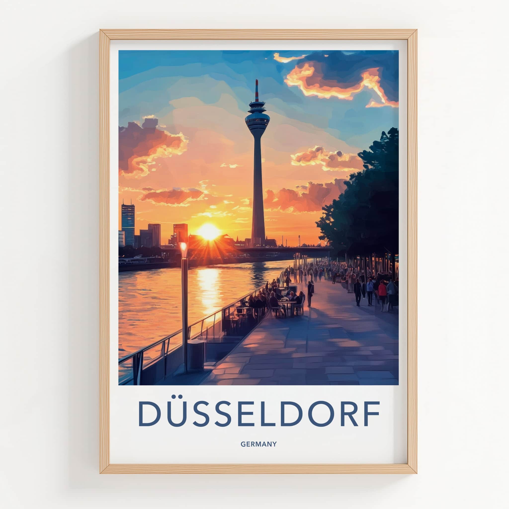 Dusseldorf Poster - Germany Travel Art - Vibrant sunset promenade Home Decor