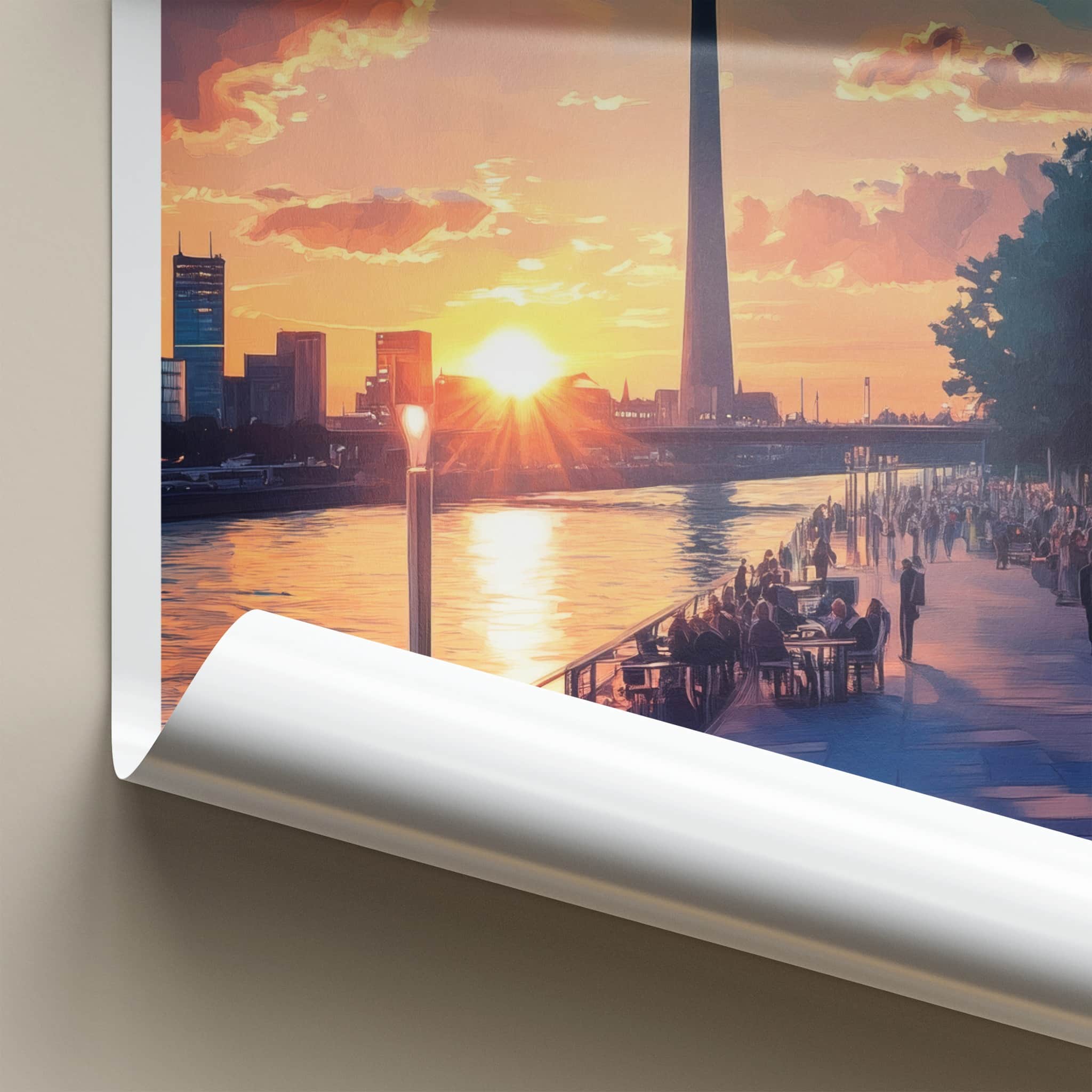 Dusseldorf Poster - Germany Travel Art - Vibrant sunset promenade Home Decor
