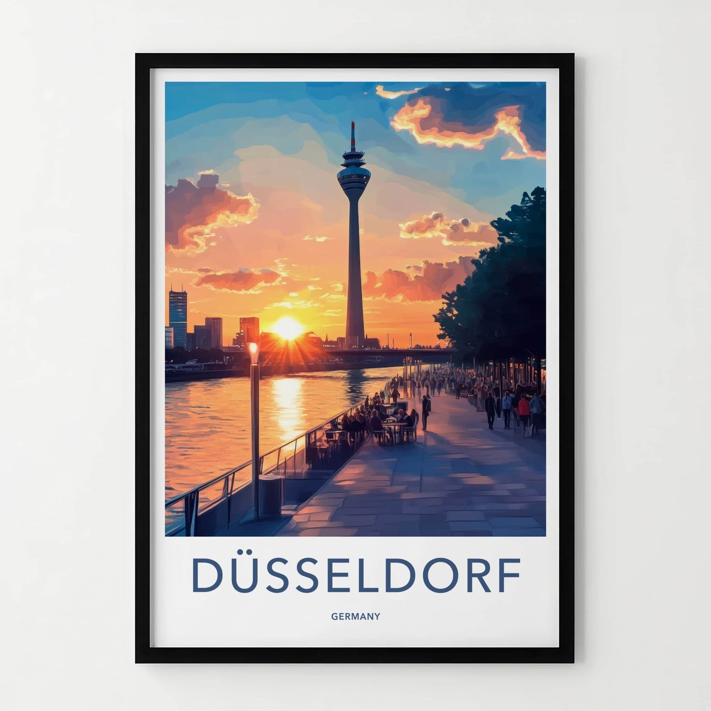 Dusseldorf Poster - Germany Travel Art - Vibrant sunset promenade Home Decor