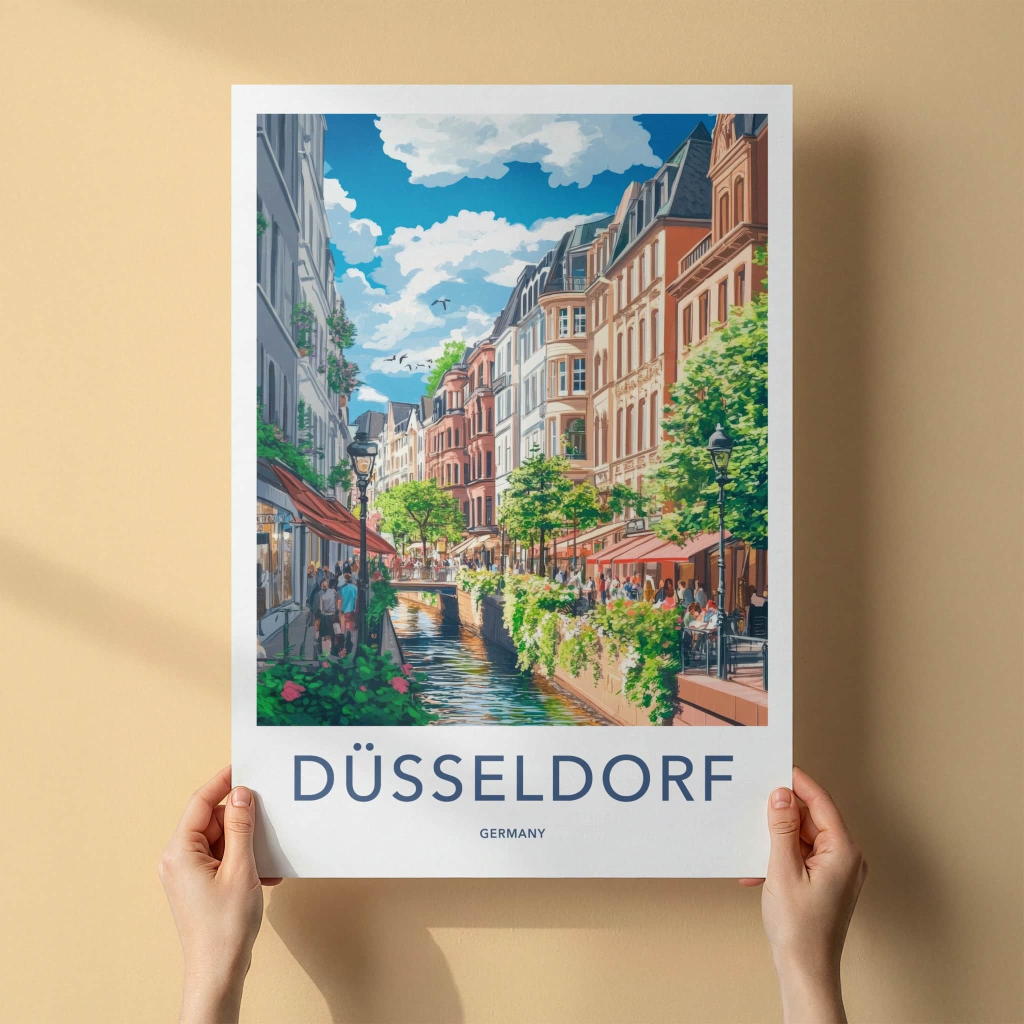 Dusseldorf Poster - Germany Wall Art - Lively Canal Scene Home Decor