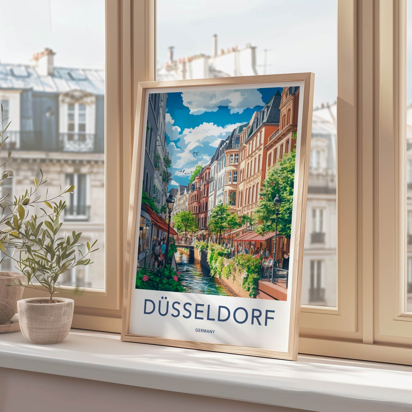 Dusseldorf Poster - Germany Wall Art - Lively Canal Scene Home Decor