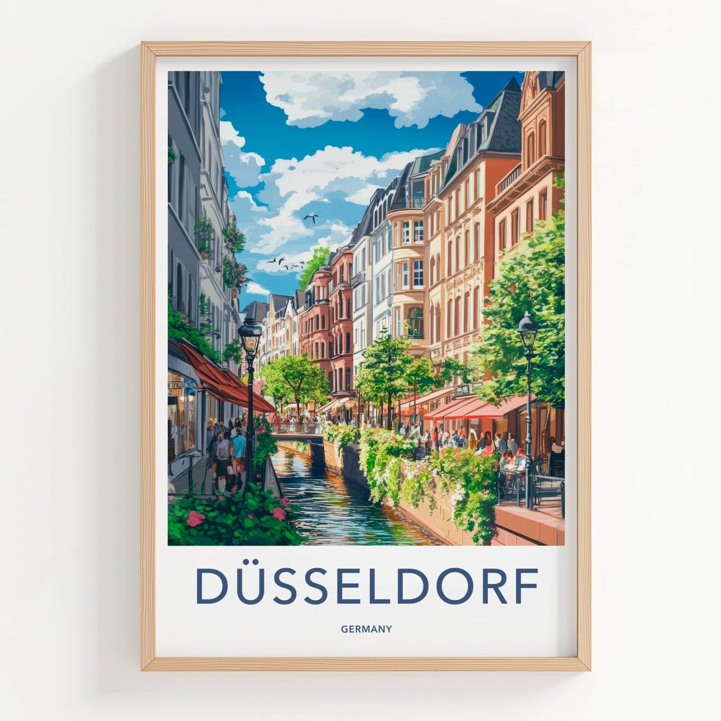 Dusseldorf Poster - Germany Wall Art - Lively Canal Scene Home Decor